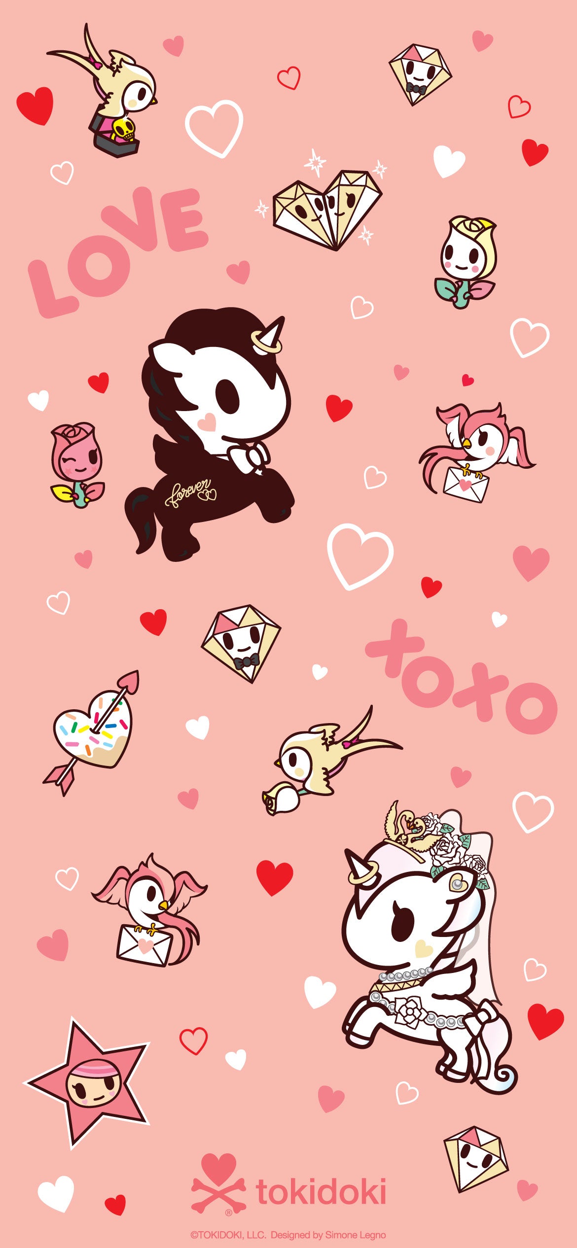 Tokidoki cuori e personaggi kawaii, 1170x2532 Verticale, iPhone