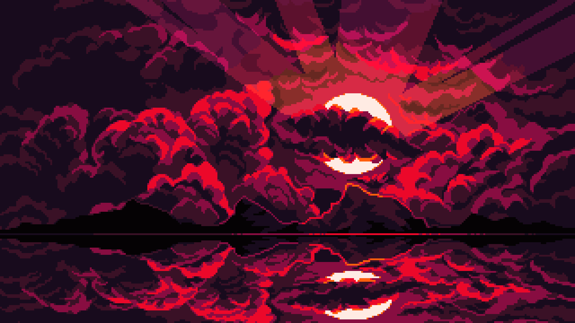Luna rossa pixel art nuvole, 1920x1080 1080p, Desktop