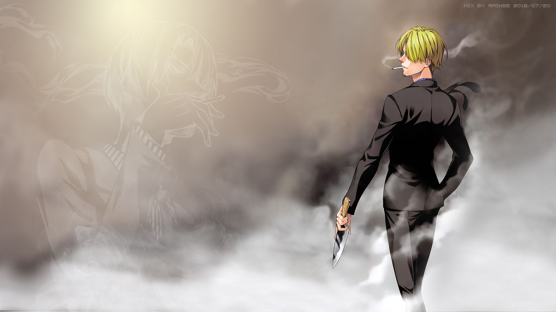 Sanji One Piece silhouette fumo, 1920x1080 Full HD, PC