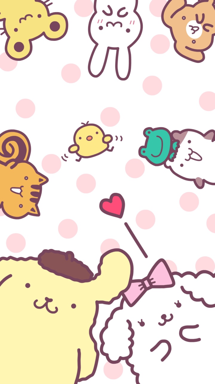 Personaggi Sanrio pois rosa, 750x1334 Full HD Verticale, iPhone Pro Max