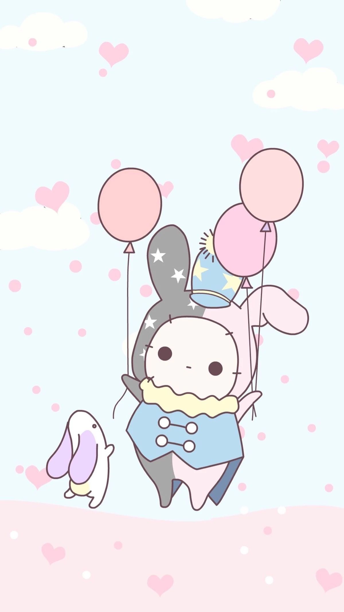 Coniglietto kawaii con palloncini, 1200x2133 Verticale, iPhone