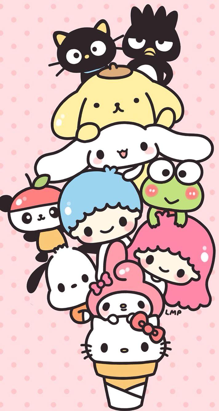 Personaggi Sanrio impilati kawaii, personaggi kawaii giapponesi, 712x1334 Verticale, iPhone Plus