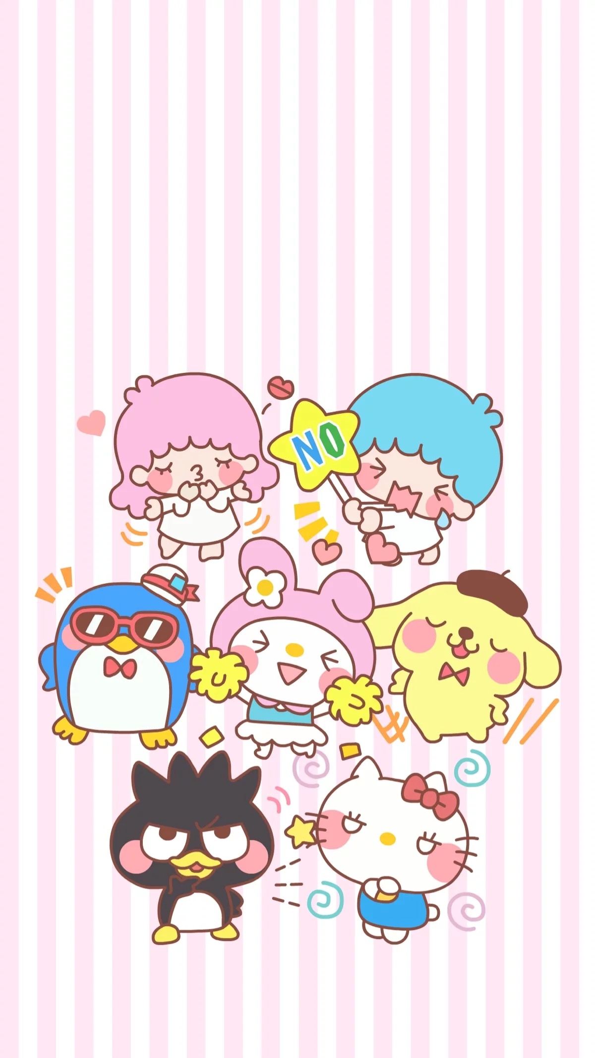 Personaggi Sanrio kawaii righe rosa, 1200x2133 Full HD Verticale, iPhone
