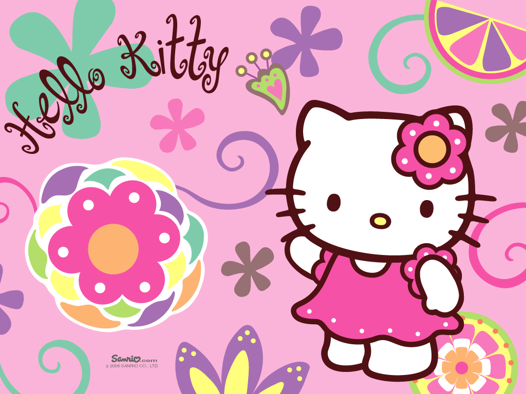 Hello Kitty fiori rosa, 1024x768 HD, Desktop