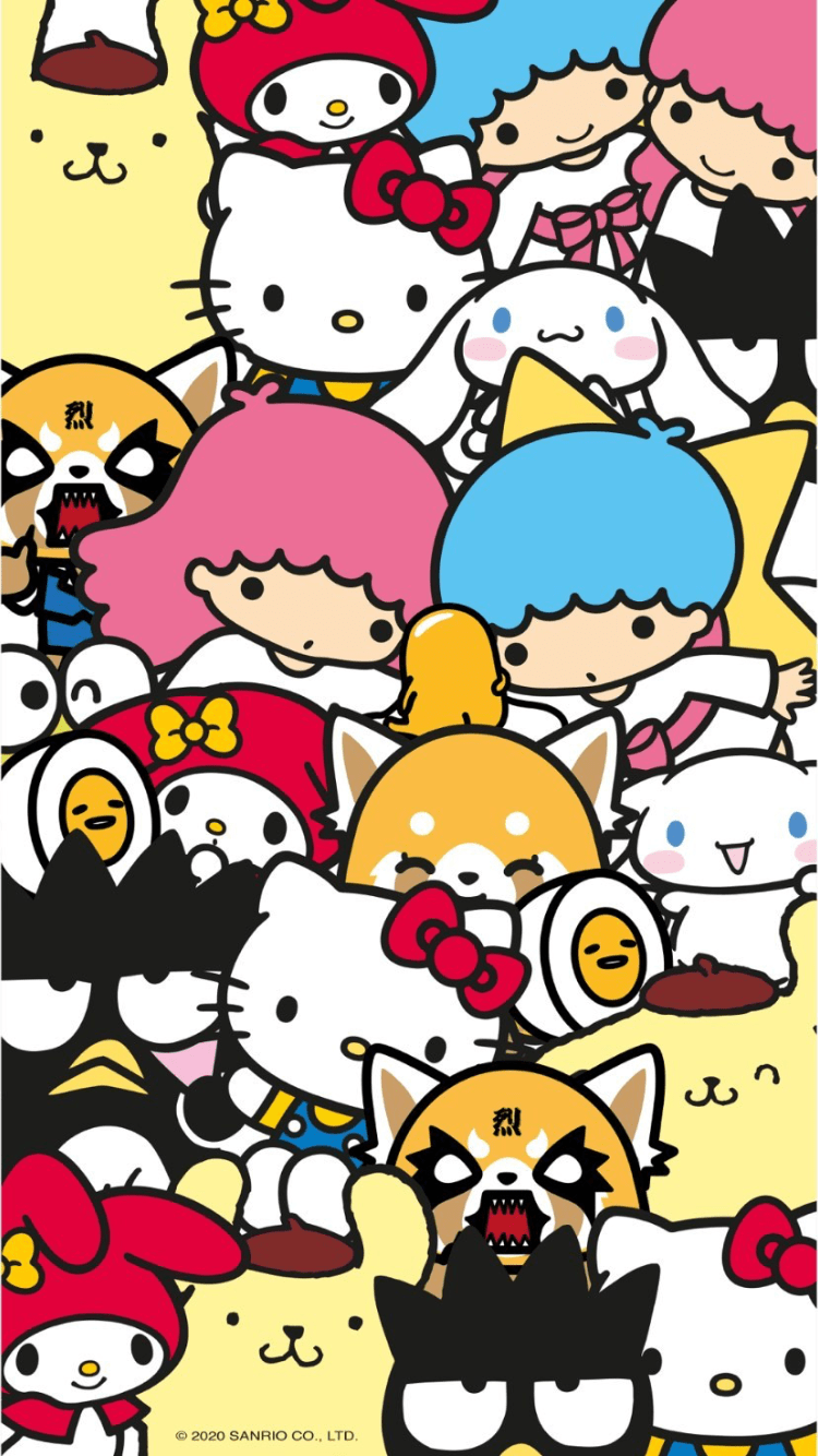 collage personaggi Sanrio Aggretsuko, 750x1334 Verticale, iPhone