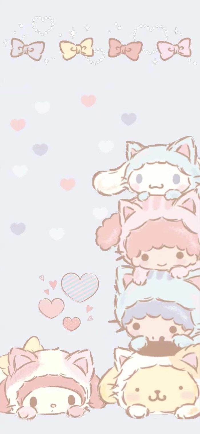 personaggi Sanrio gattini cuori, personaggi kawaii giapponesi, 700x1515 Full HD Verticale, Smartphone