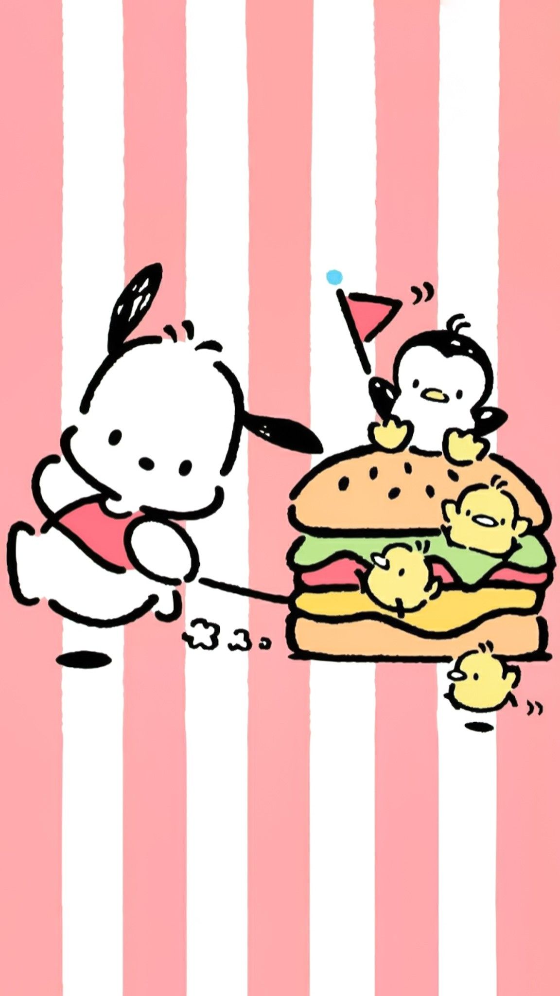 Pochacco hamburger righe rosa, 1152x2048 Verticale, Mobile