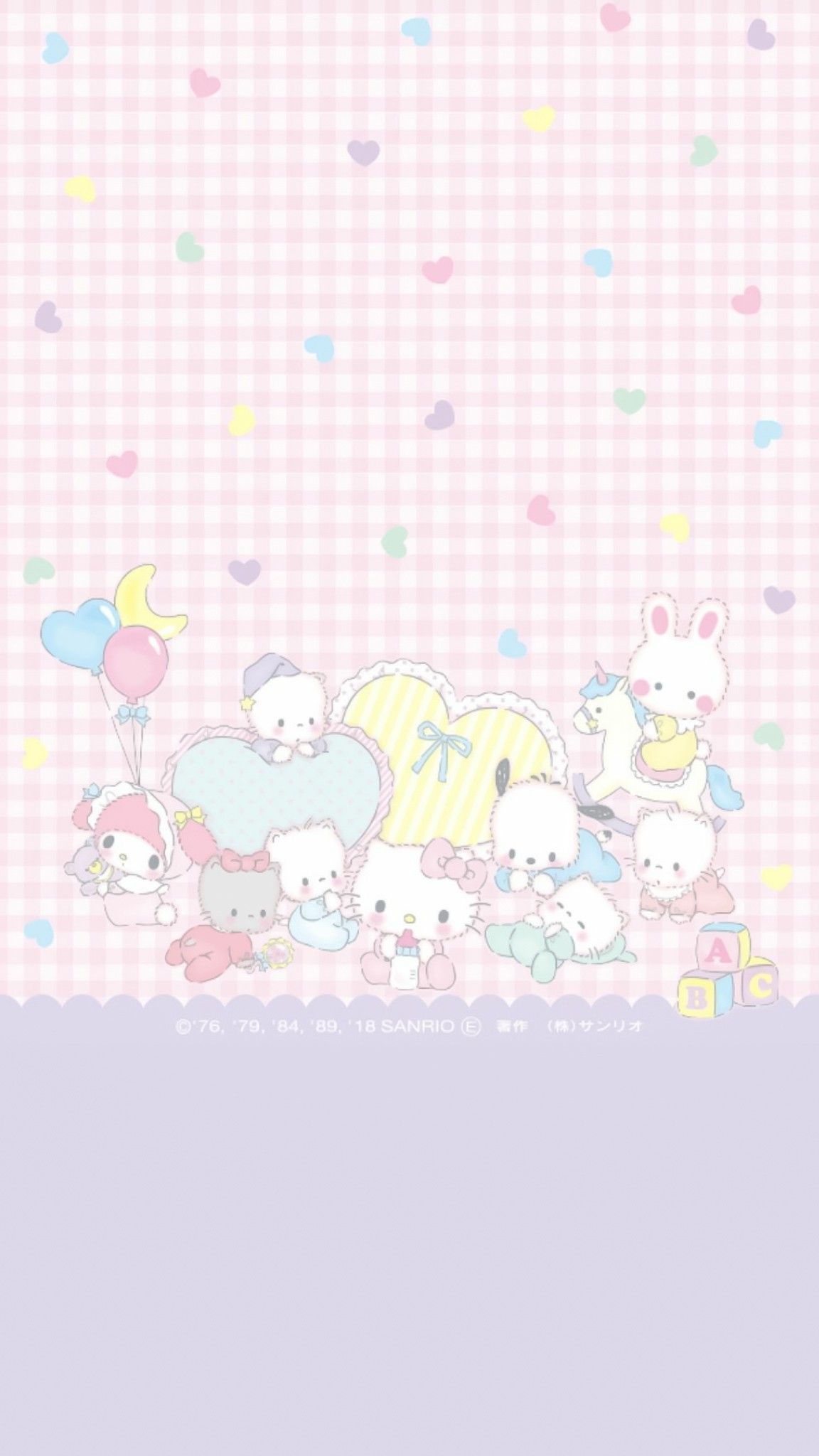 personaggi Sanrio quadretti pastello, 1152x2048 Verticale, Android
