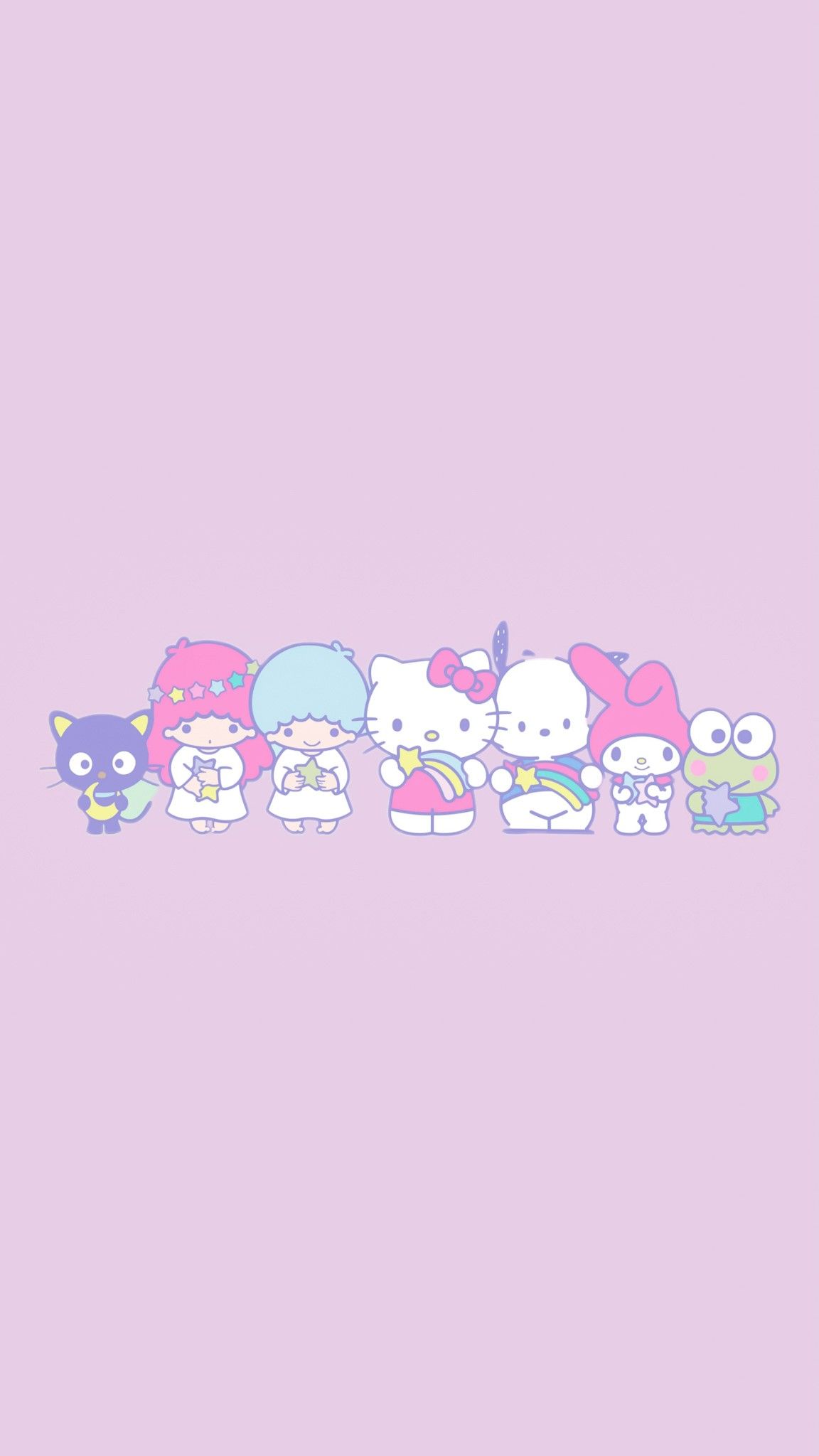 personaggi Sanrio gruppo lilla, personaggi kawaii giapponesi, 1152x2048 Verticale, Telefono
