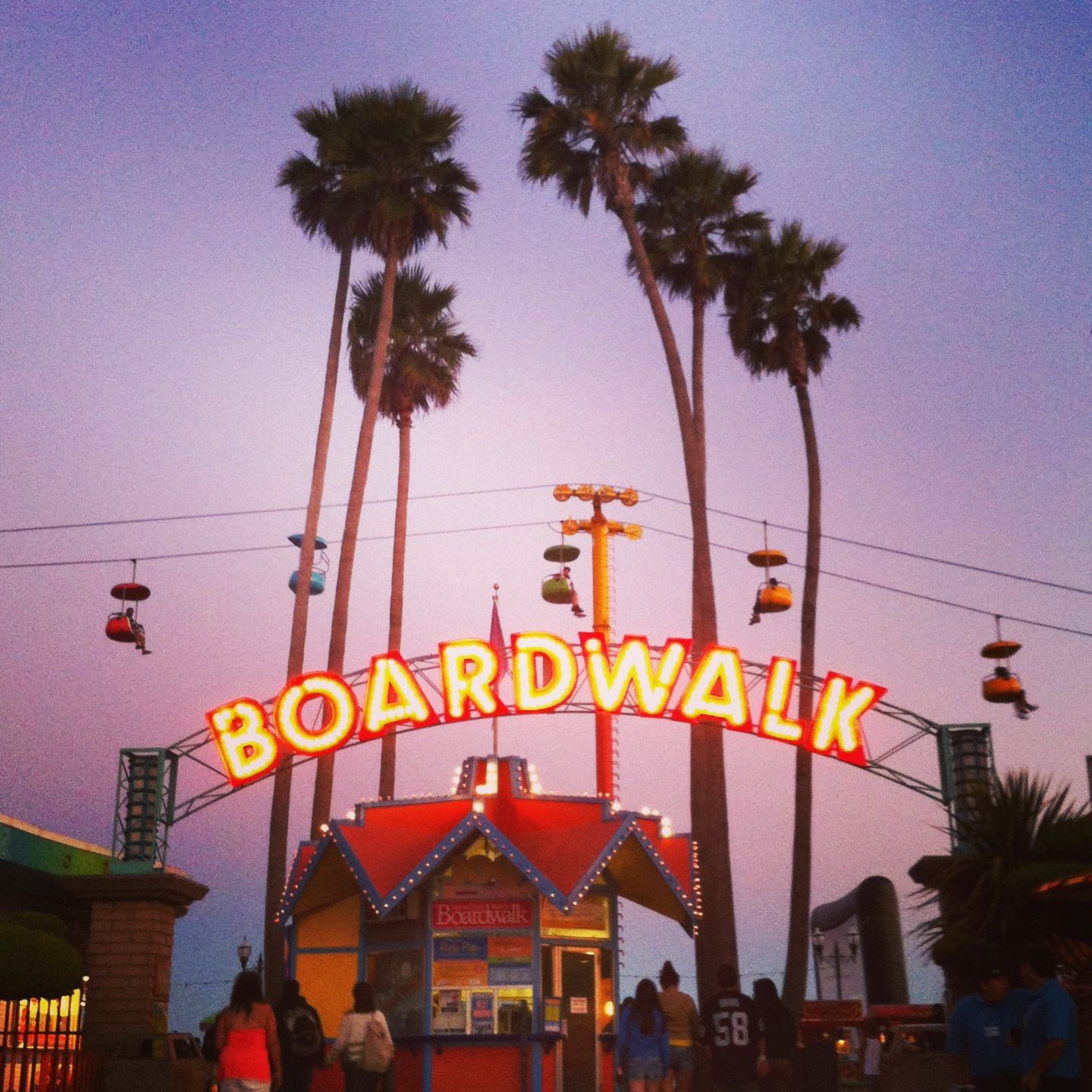 Insegna Boardwalk con palme al tramonto, 1440x1440 HD, Desktop