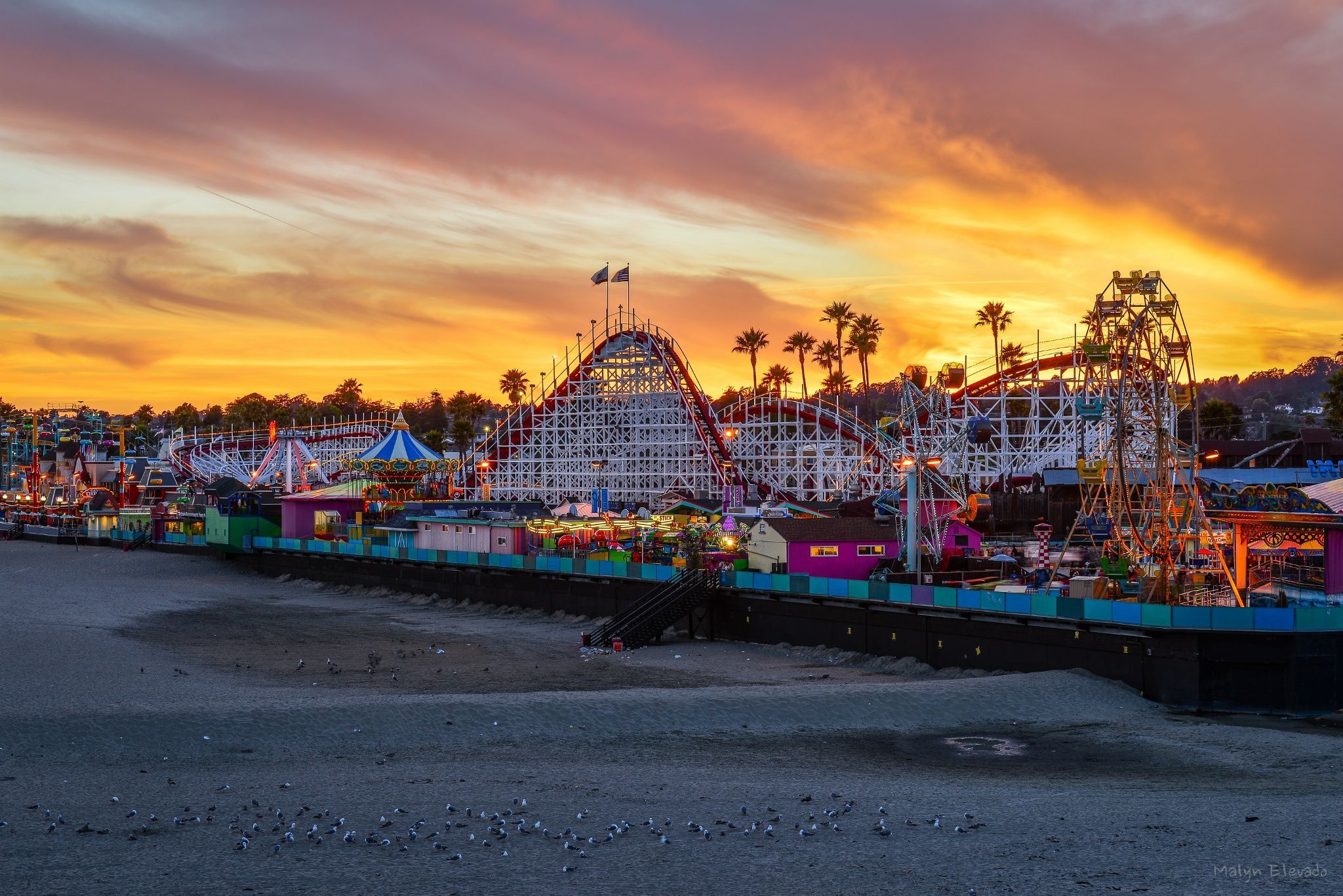 Santa Cruz Boardwalk tramonto luna park, skateboard, 2048x1367 2K, Desktop