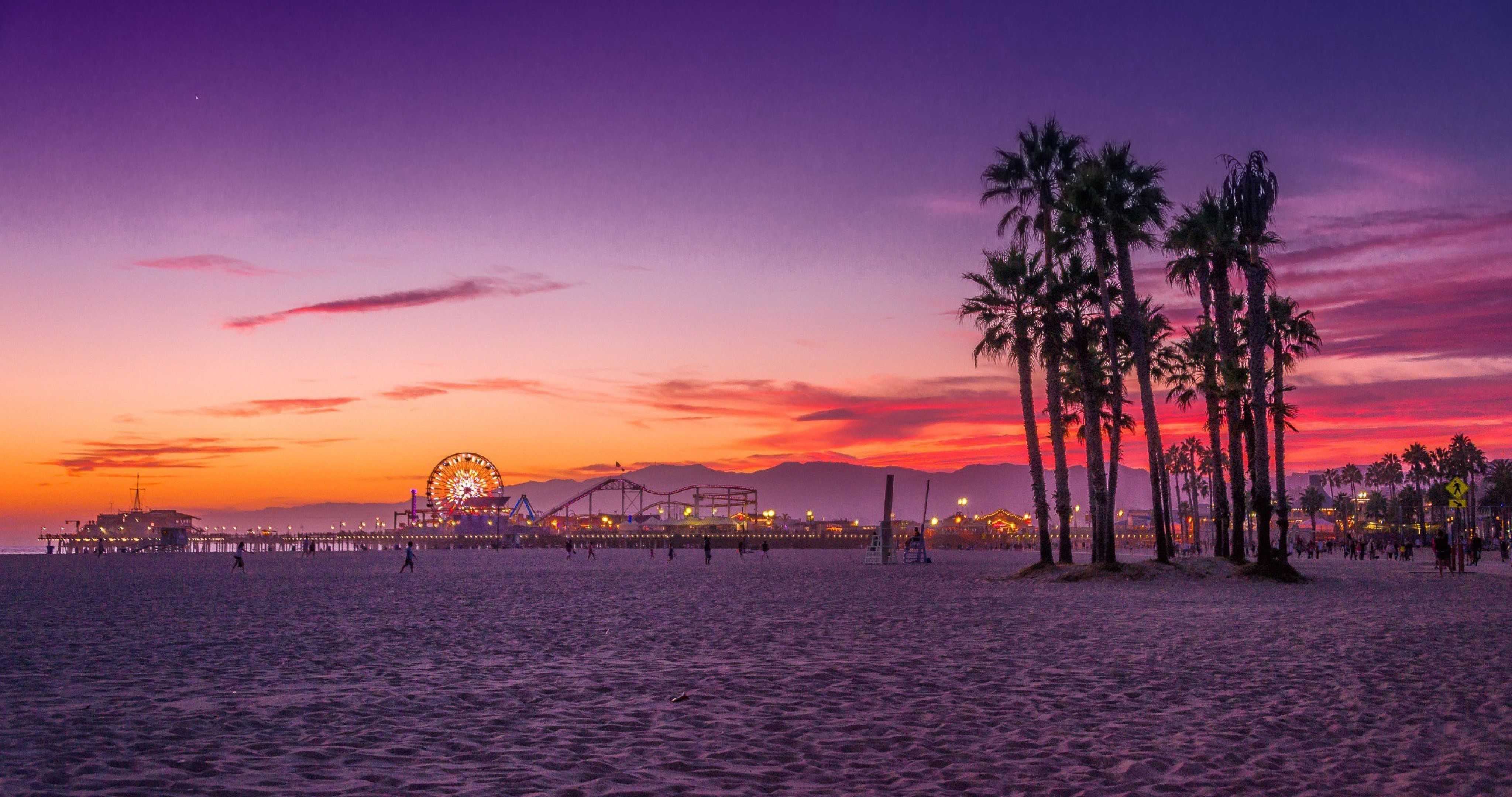 Spiaggia Santa Monica tramonto, California, 4096x2160 4K, Desktop 4K