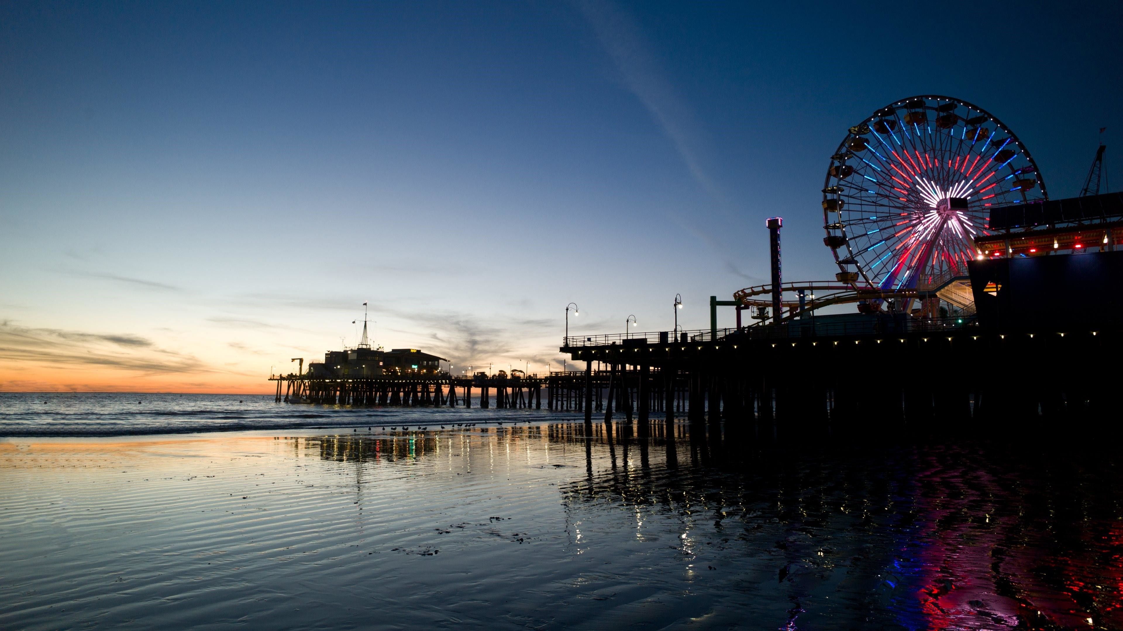 Molo di Santa Monica al tramonto, Route 66, 3840x2160 Ultra HD, 4K TV