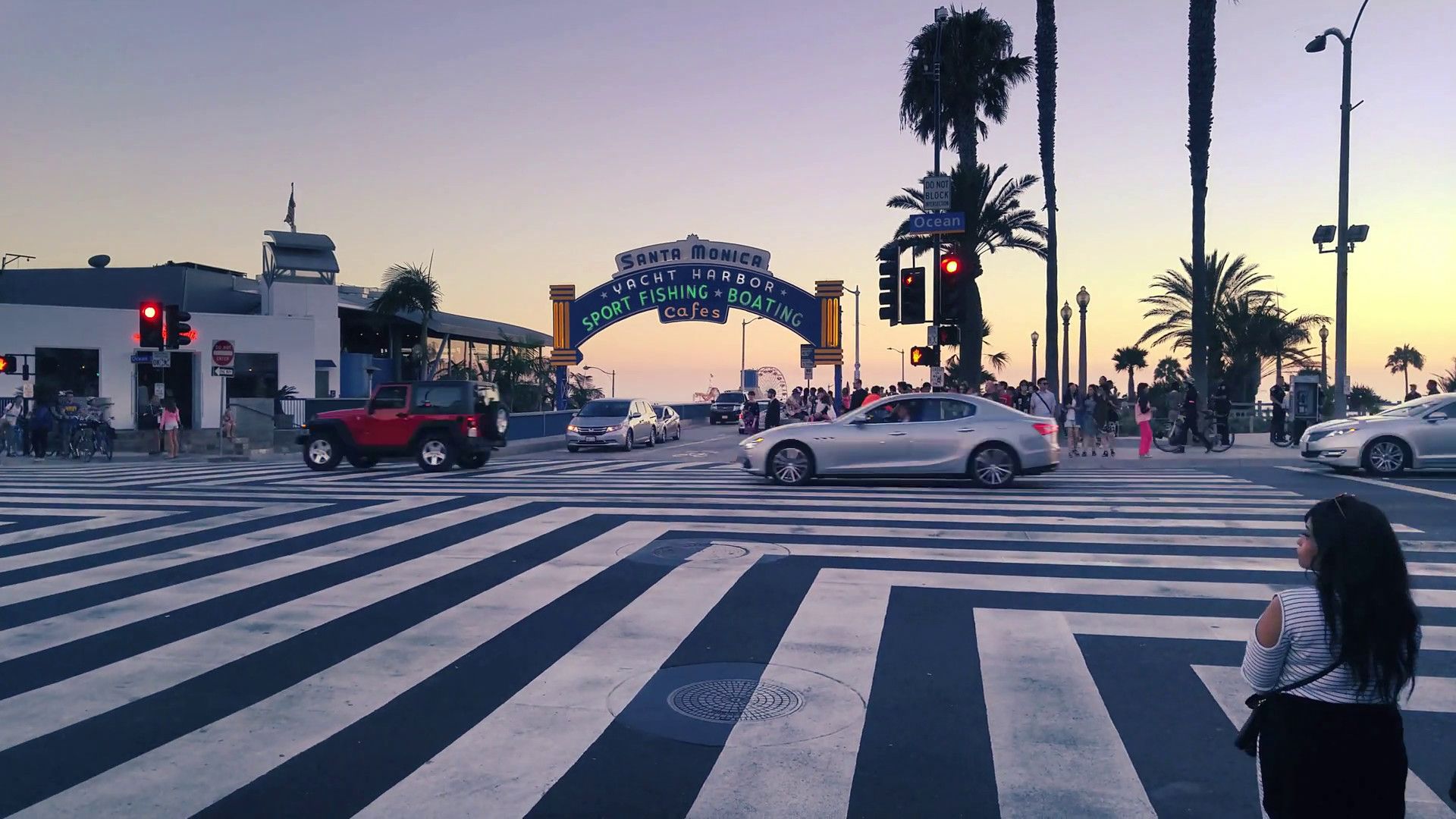 Ingresso molo Santa Monica al tramonto, 1920x1080 Full HD, Desktop