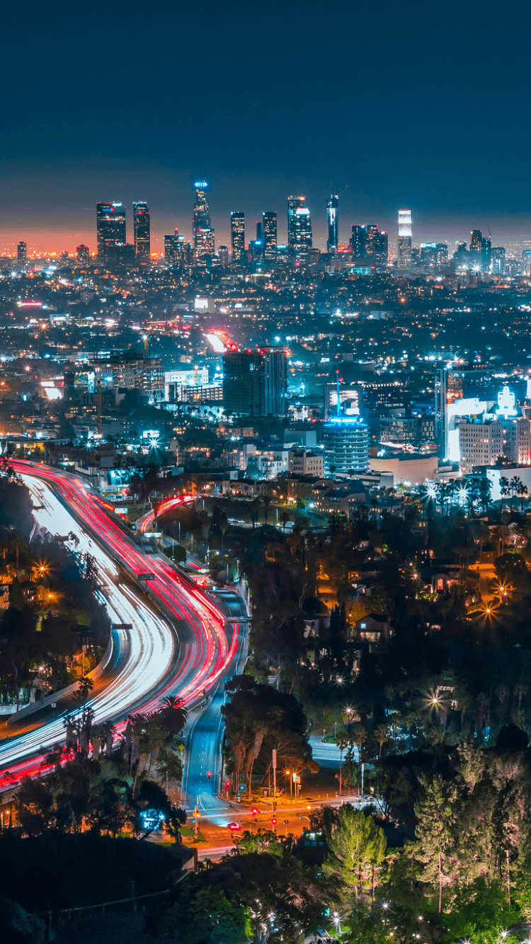 Los Angeles skyline notturno, California, 750x1334 Verticale, Telefono