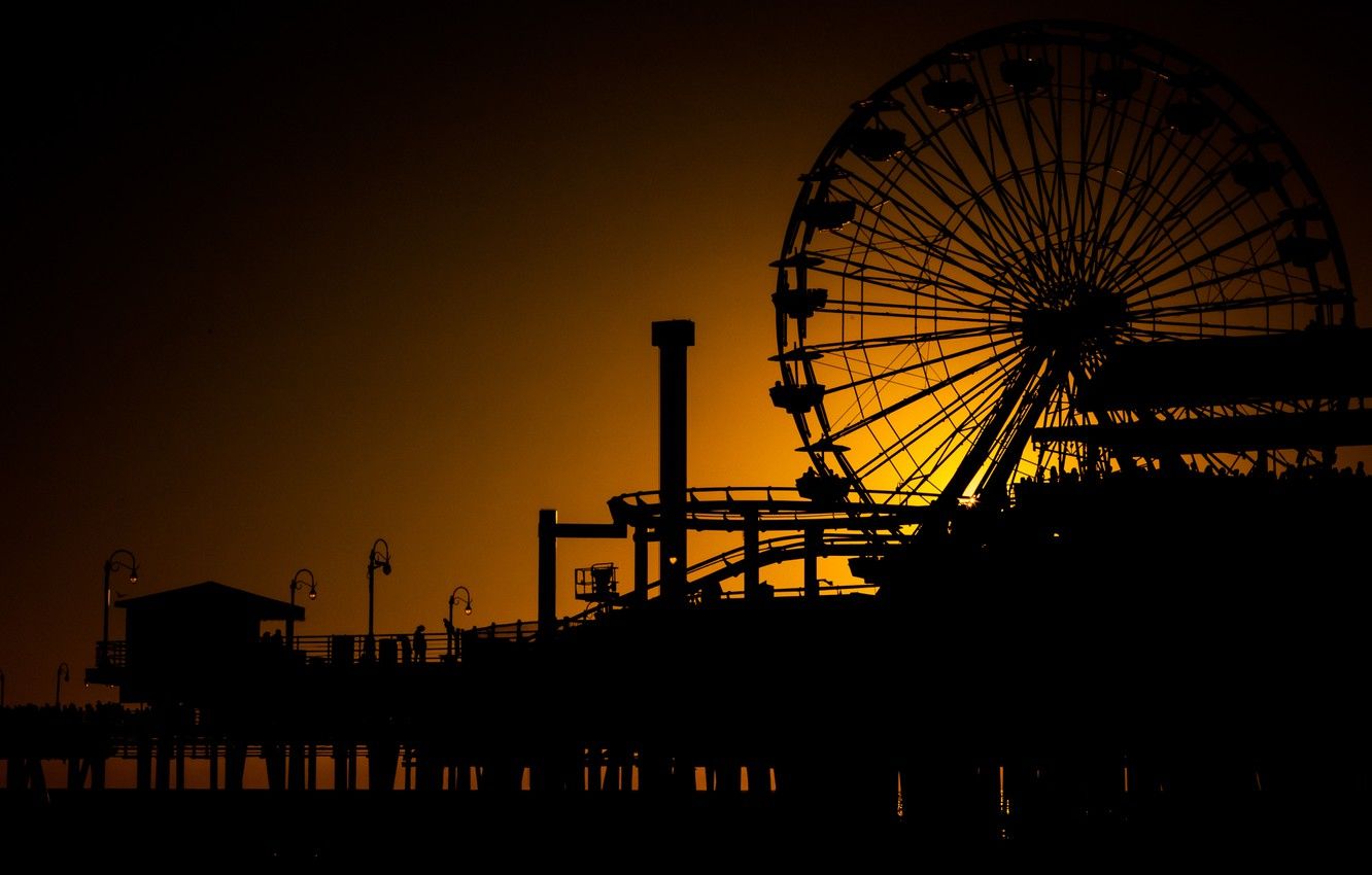 Molo Santa Monica al tramonto, 1500x671 Panoramico, Dual Screen