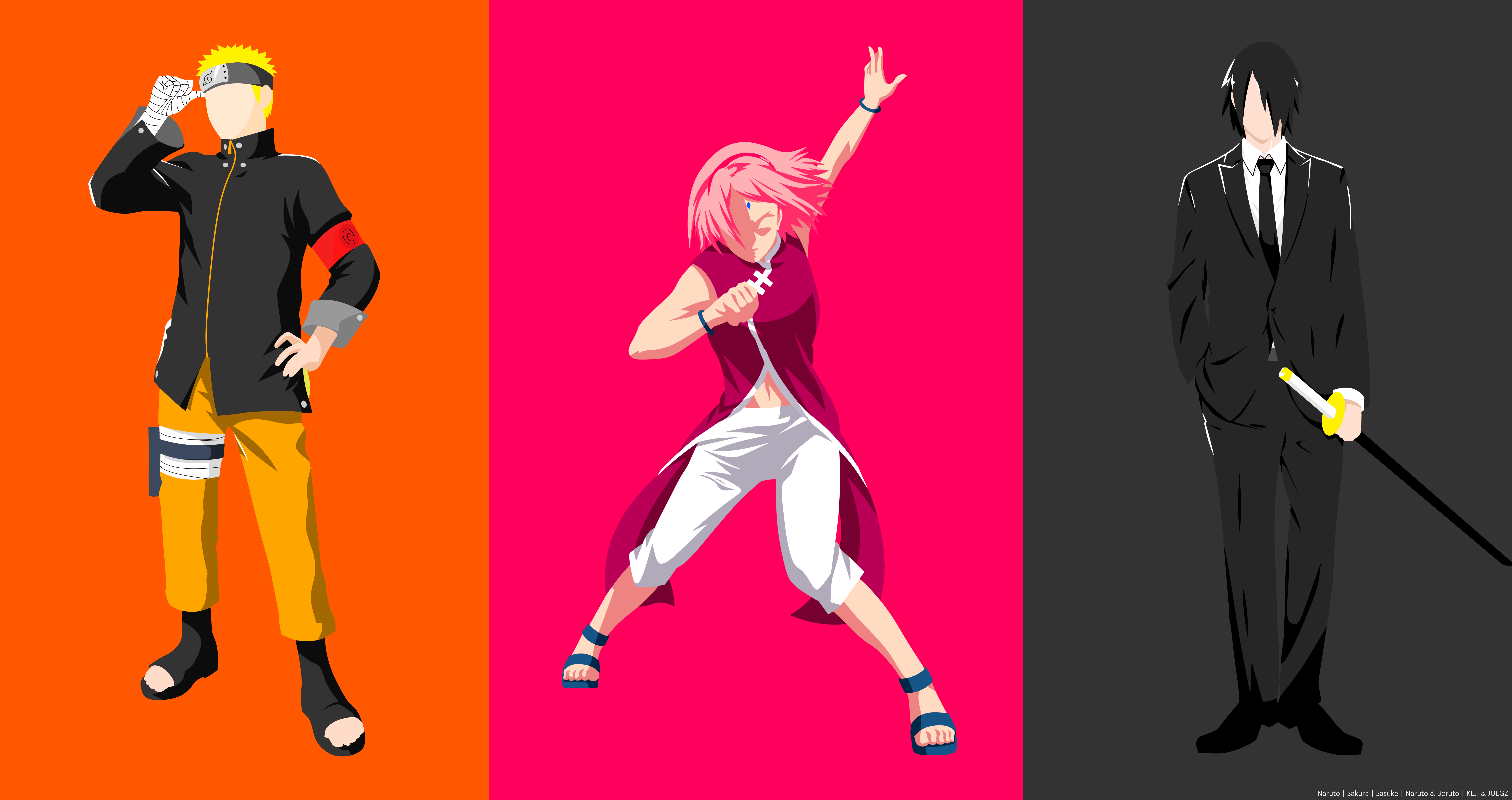Naruto, Sakura e Sasuke minimalisti, ninja, 8500x4500 4K Ultra HD, Monitor 4K