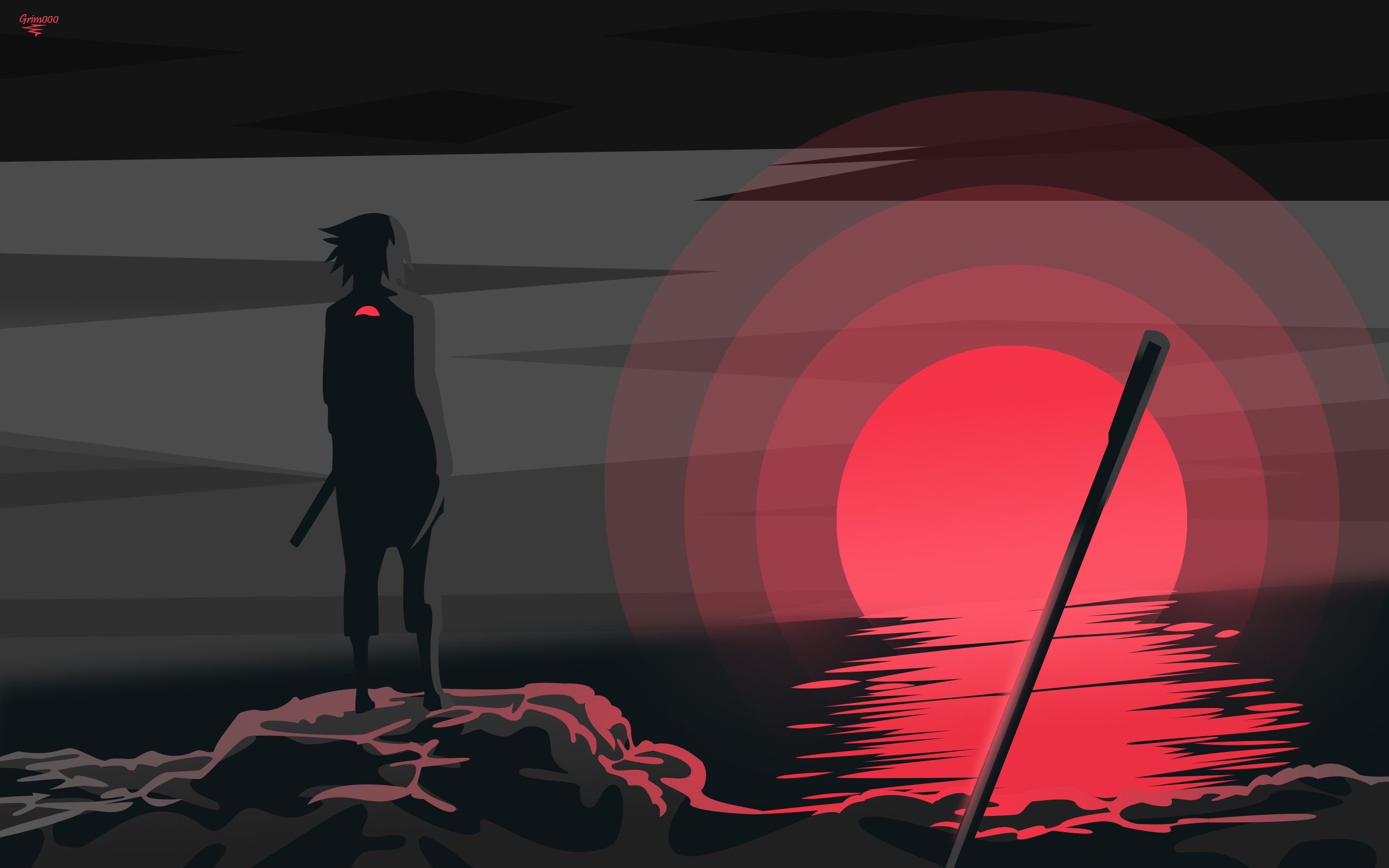 Sasuke Uchiha silhouette tramonto rosso, clan Uchiha, 2560x1600 2K, PC