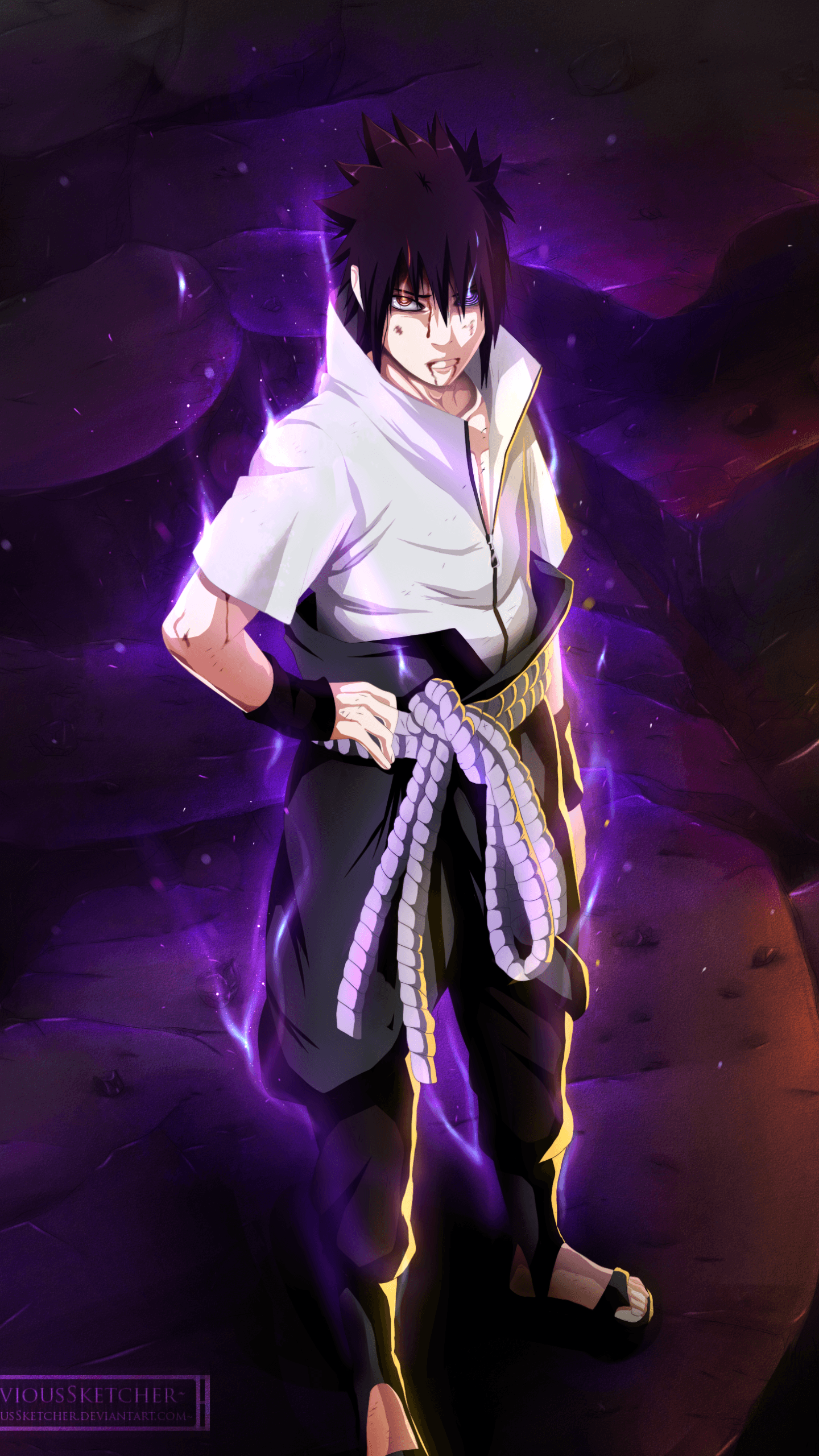 Sasuke Uchiha, Naruto, aura viola, ninja, 1440x2560 Verticale, Mobile