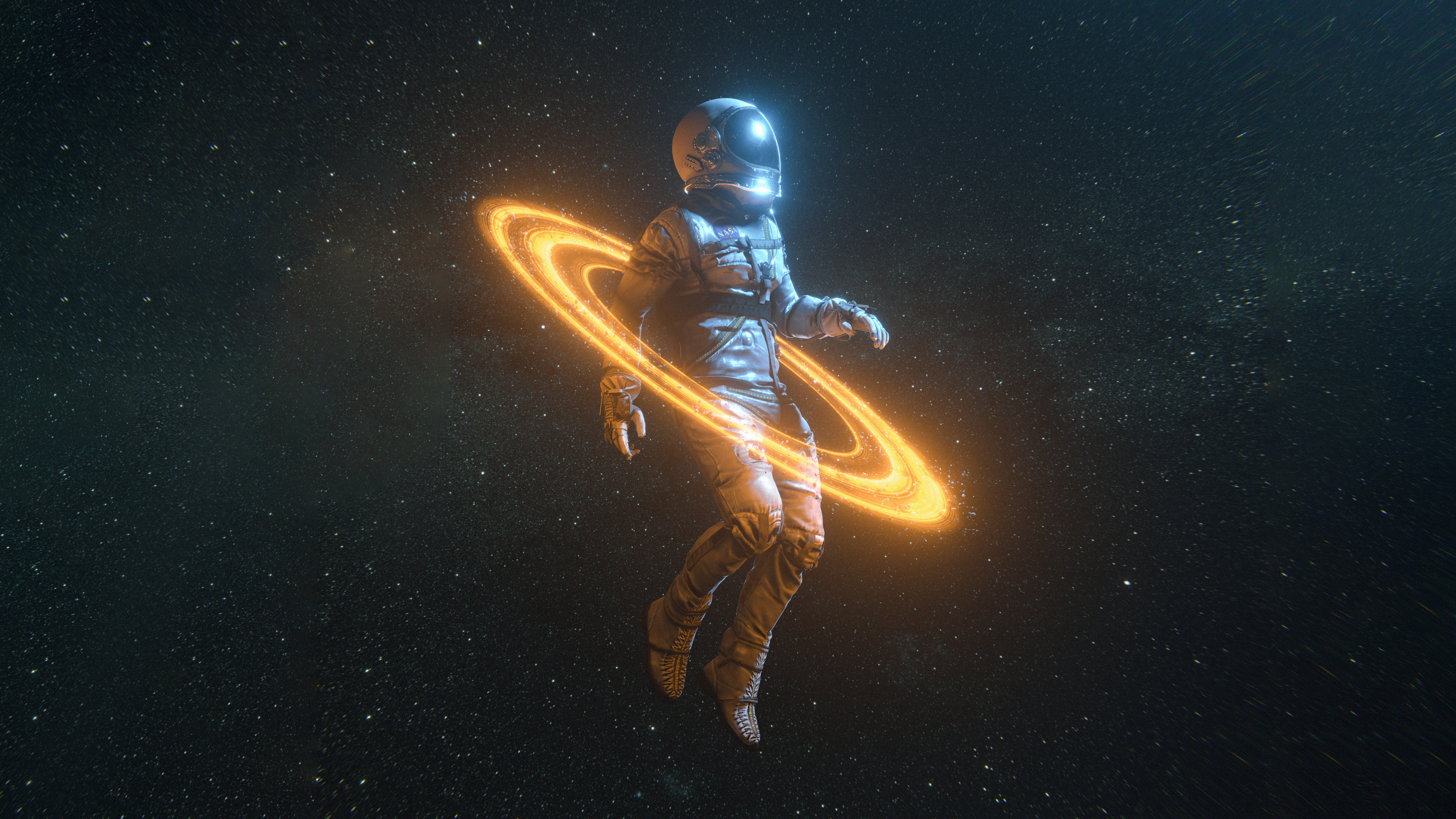 Astronauta con anello arancione spaziale, 5150x2898 4K, Desktop 4K