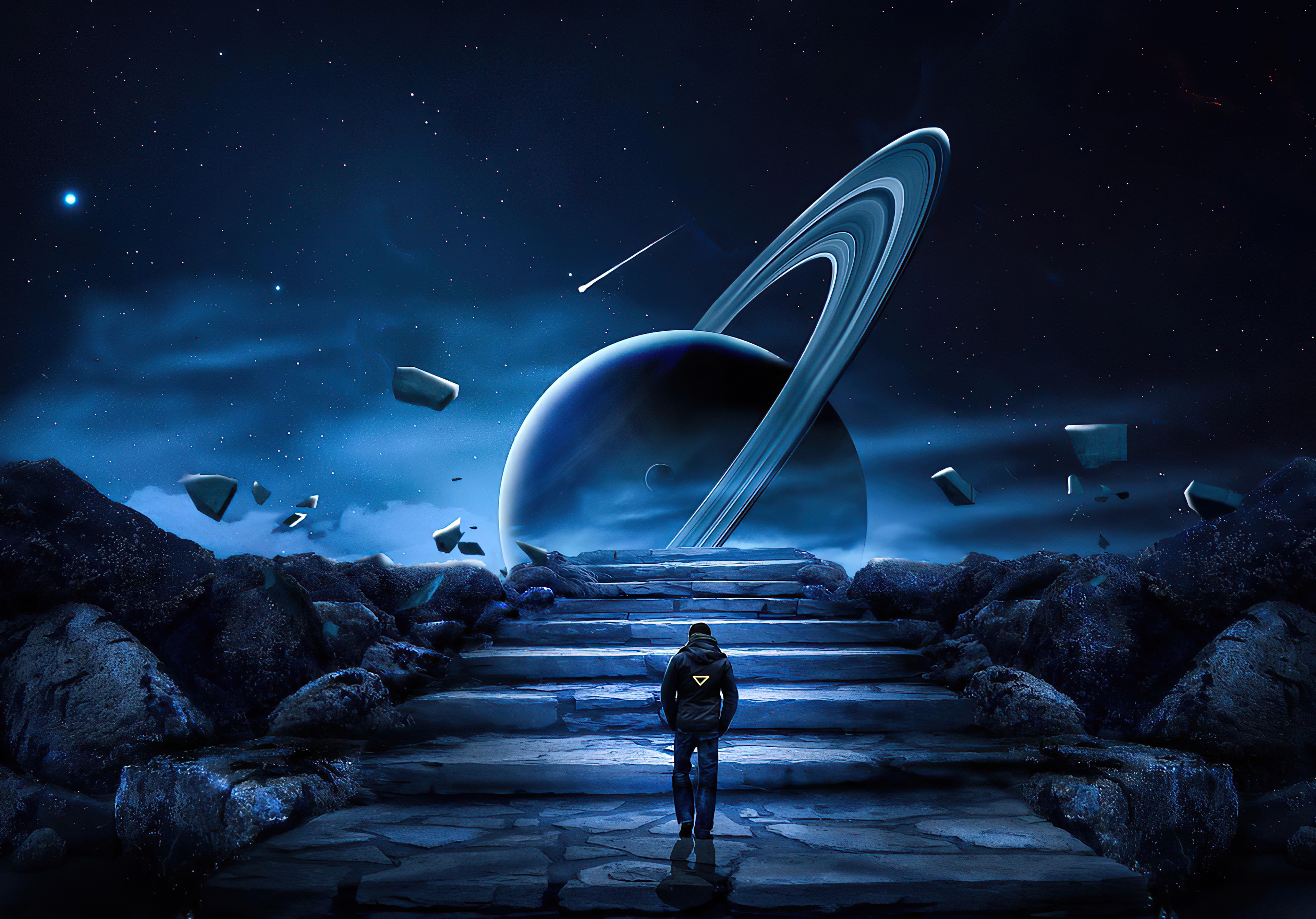 Astronauta scale Saturno spaziale, 3840x2682 Ultra HD, 4K TV