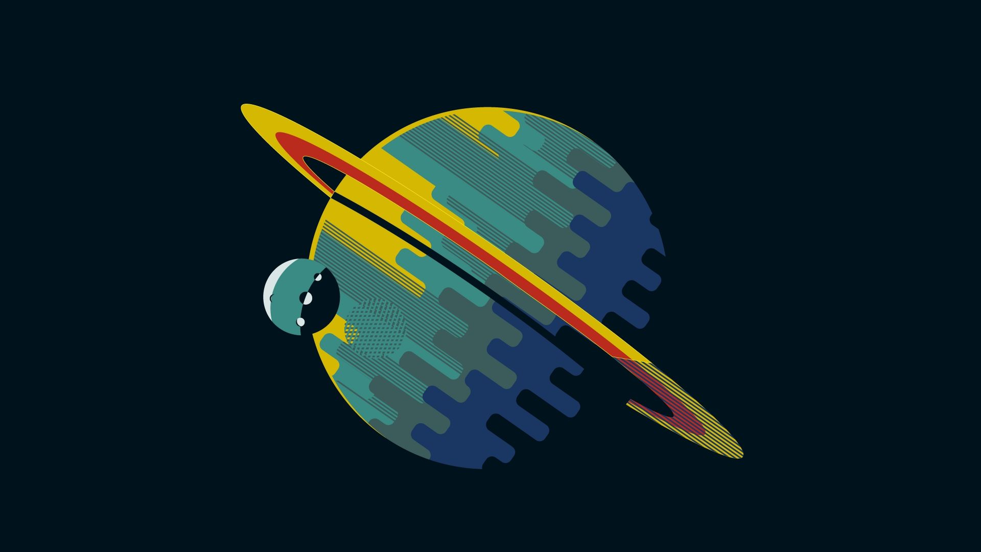 Saturno minimal illustrazione blu-giallo, 1920x1080 Full HD, Desktop