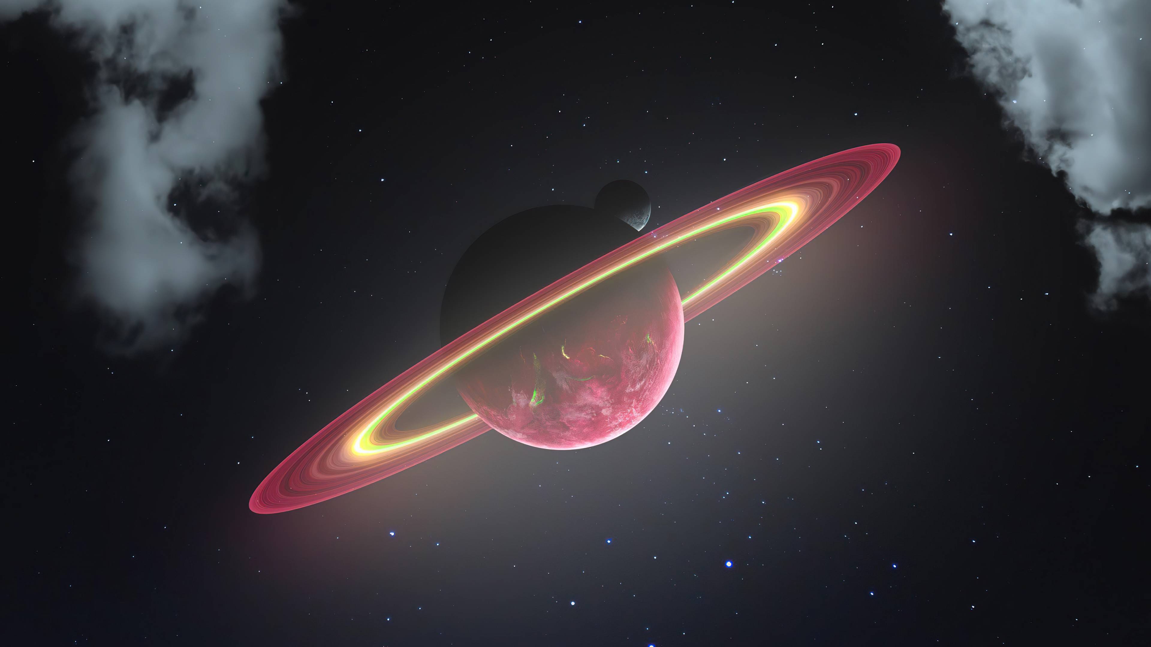Saturno rosso con anelli luminosi, 3840x2160 4K Ultra HD, Monitor 4K