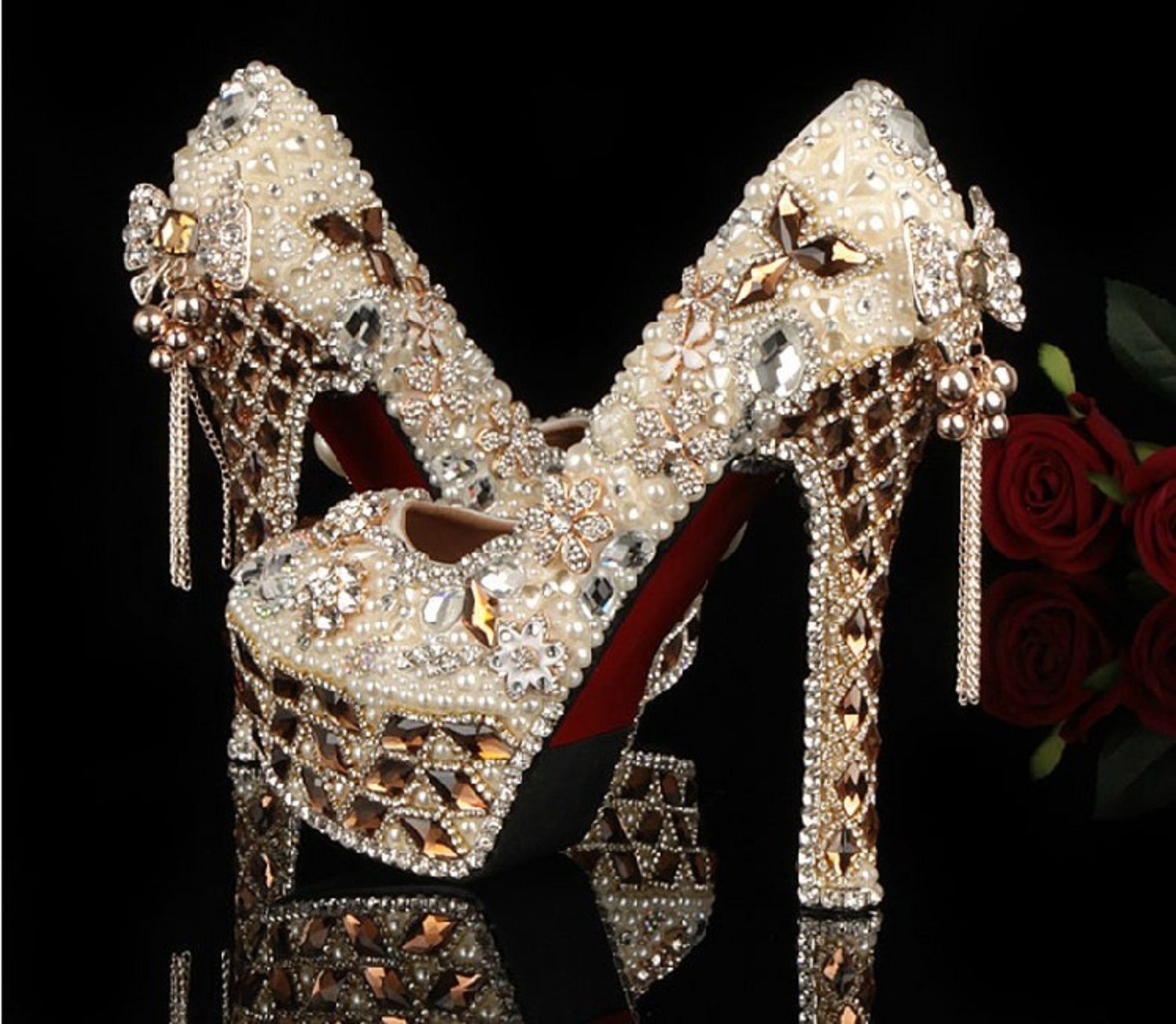 Scarpe col tacco con perle e cristalli, 1496x1304 HD, Desktop