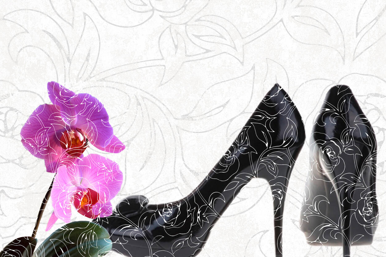 Scarpe col tacco nere e orchidee, 1251x834 HD, Laptop