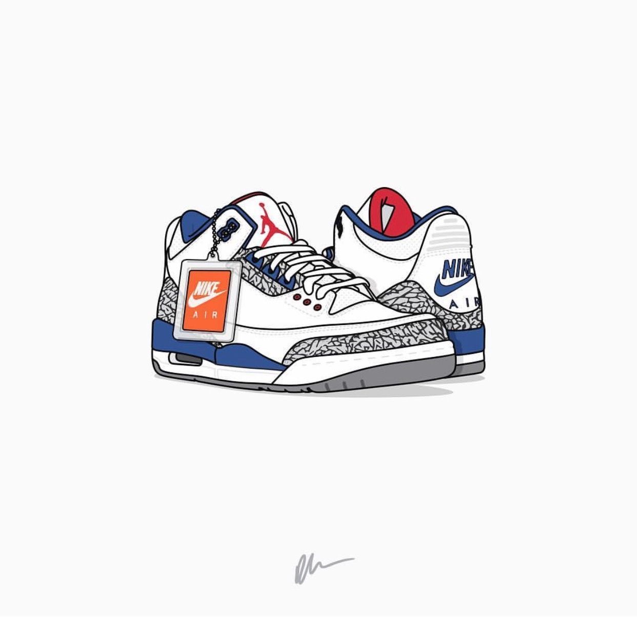 Air Jordan 3 True Blue sketch, sneaker, 1242x1205 HD, PC