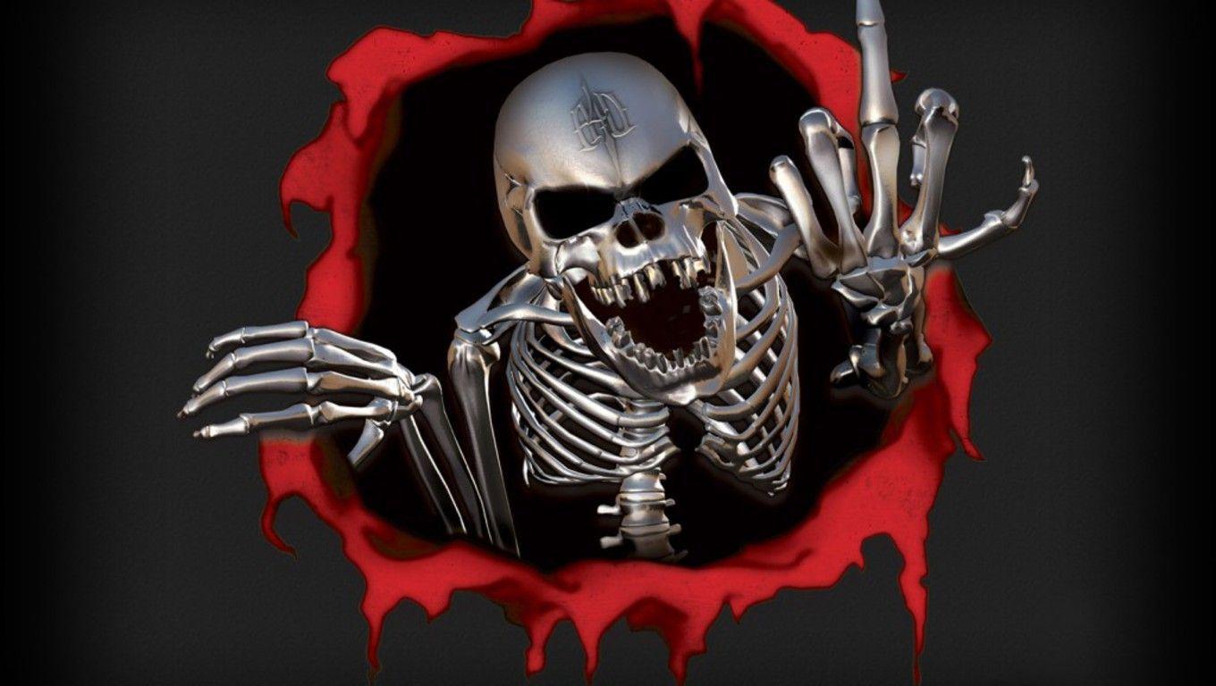 Scheletro che sfonda muro rosso, 1360x768 HD, Desktop