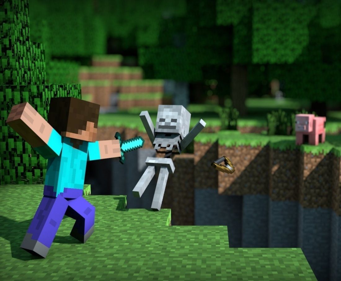 Minecraft Steve e scheletro, gioco sandbox, 1100x906 HD, Desktop