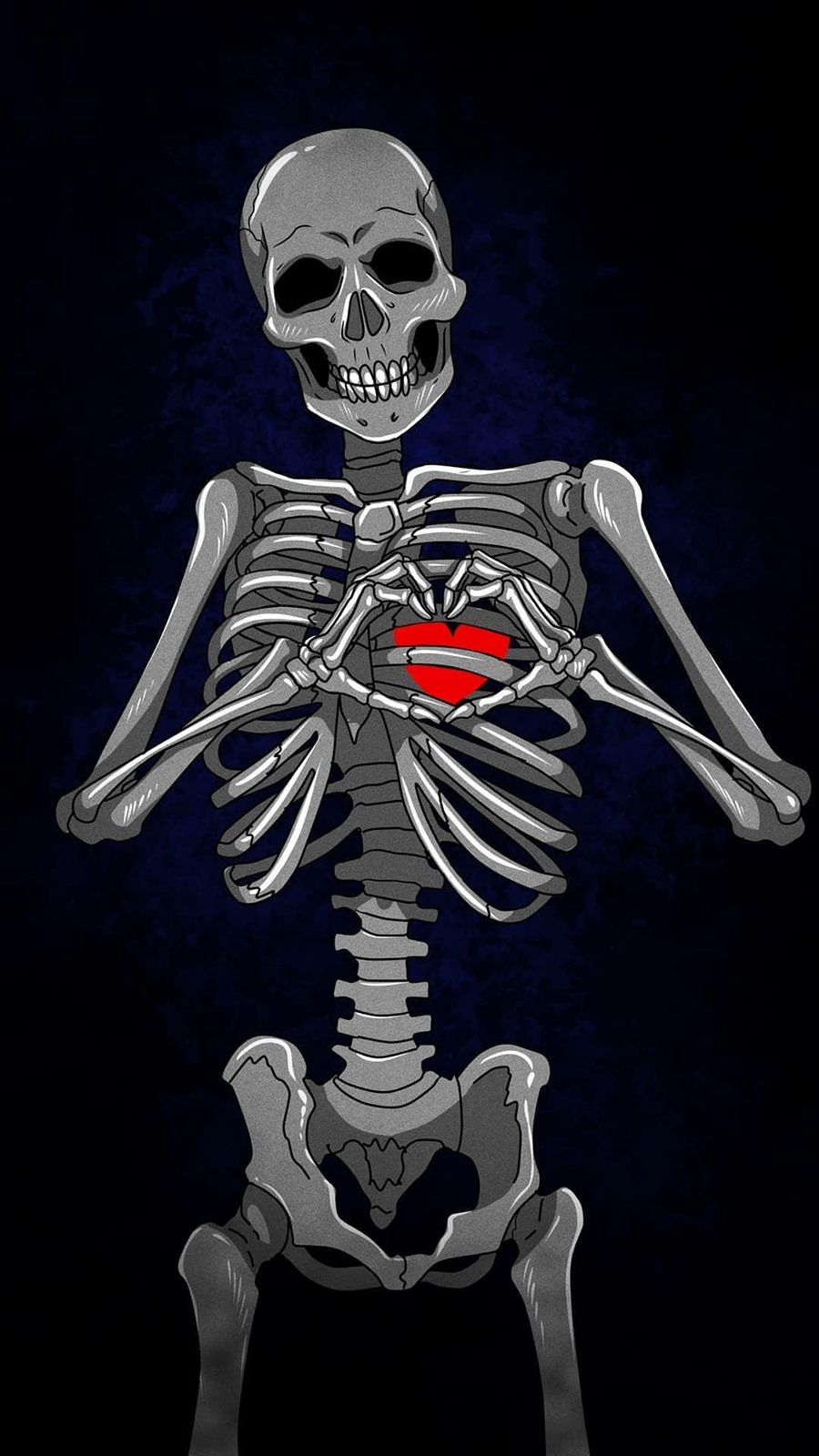 Scheletro con cuore rosso, 900x1600 Verticale, Mobile