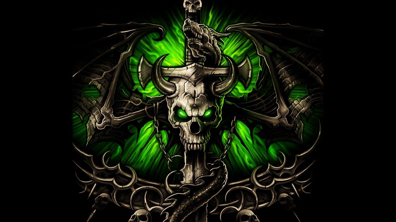 Teschio scheletro verde demoniaco, 1280x720 720p, Laptop