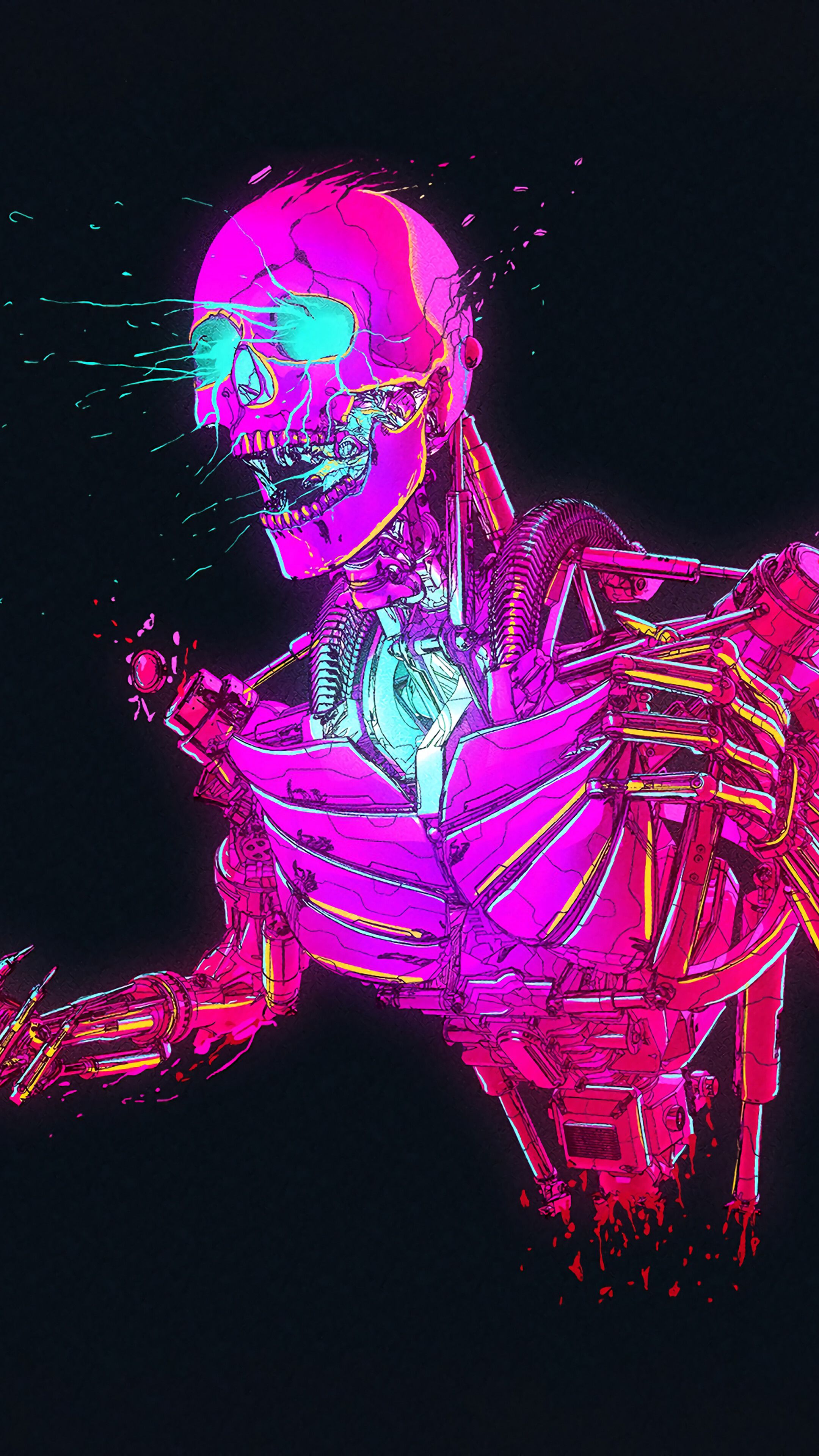 Scheletro robotico neon rosa, 2160x3840 Verticale, Telefono