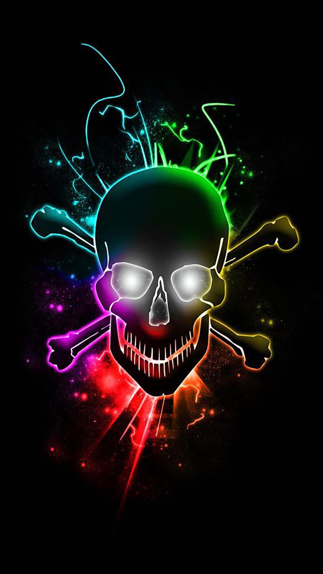 Teschio colorato luminoso neon, 1080x1920 Verticale, Mobile