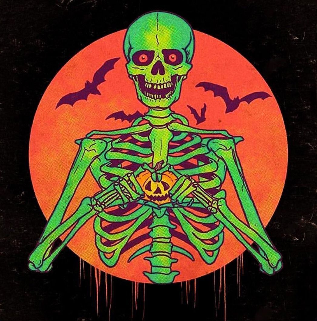 Scheletro verde con zucca Halloween, 1046x1060 Verticale, Mobile