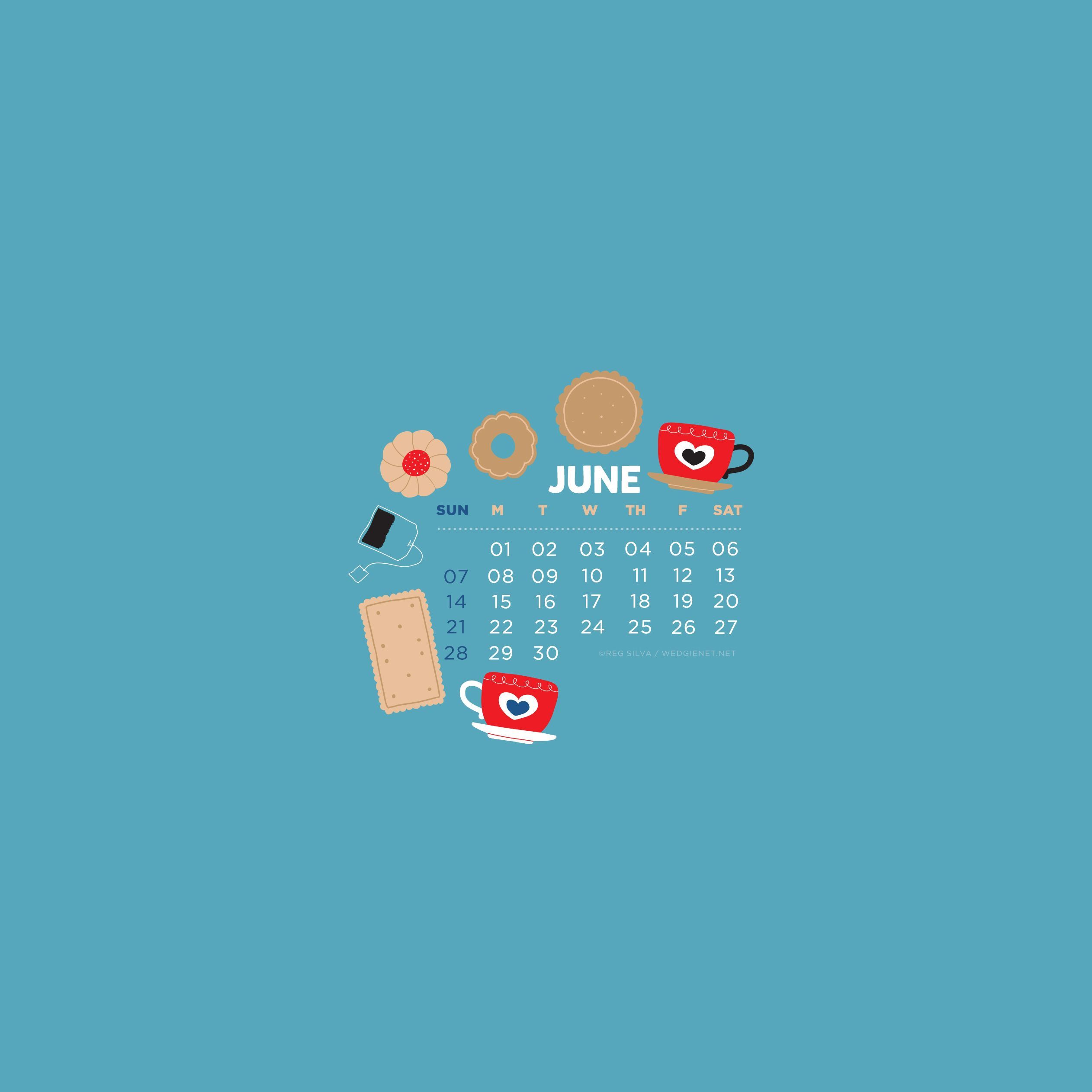 Calendario giugno illustrato azzurro, 2524x2524 alta risoluzione, iPad Pro