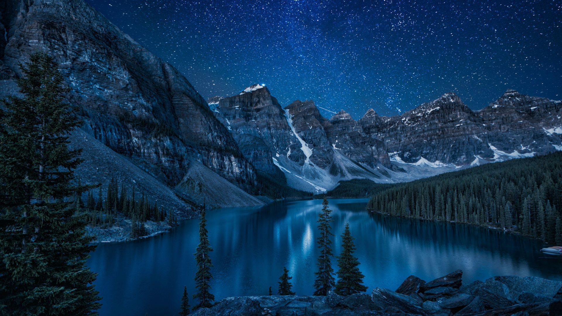 Lago di montagna notturno stellato, 1920x1080 Full HD, Monitor Gaming