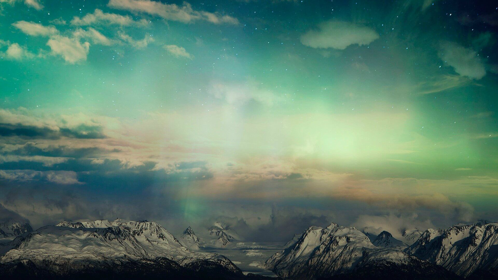 Montagne innevate con aurora boreale, 1920x1080 1080p, Desktop