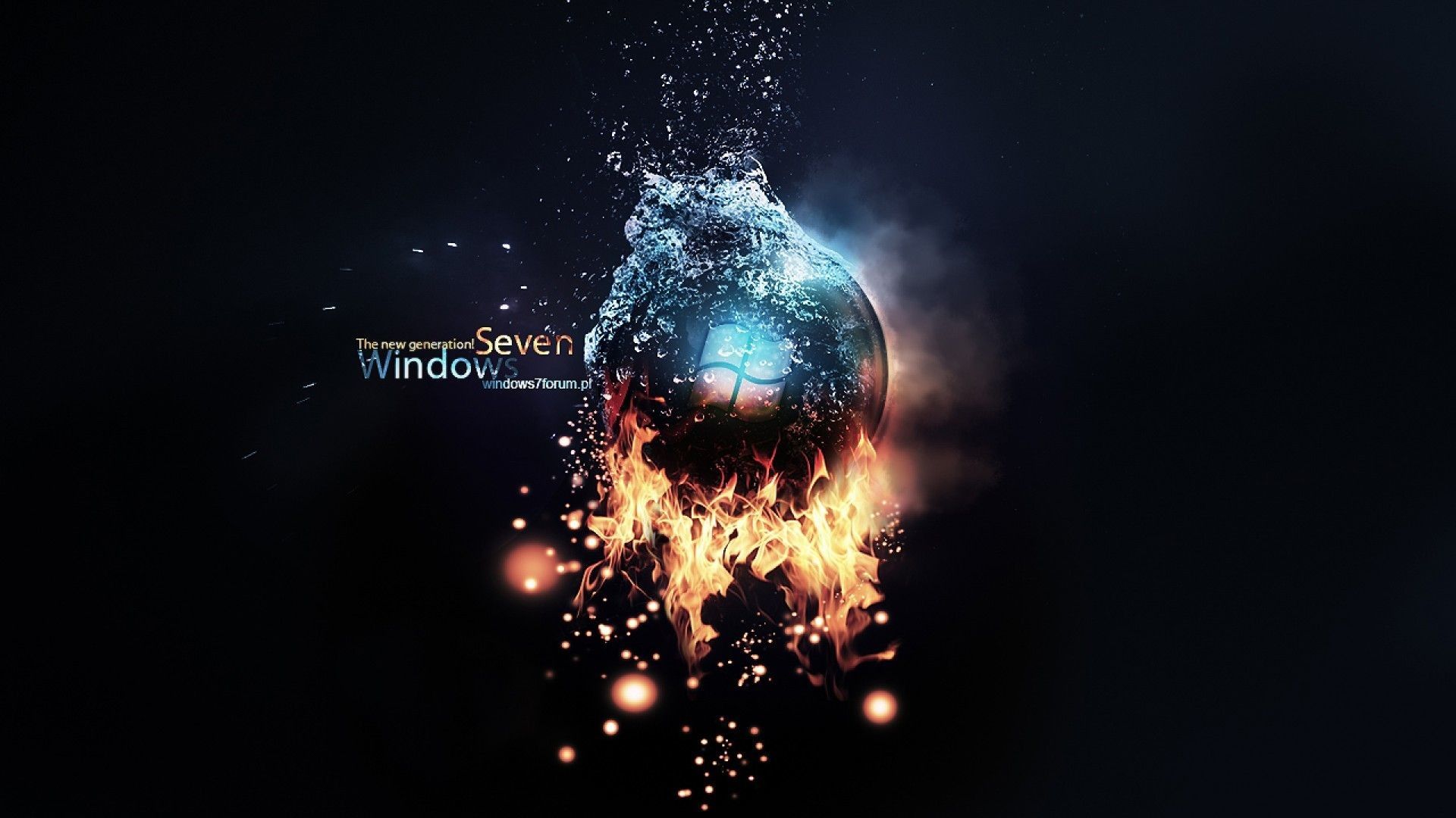 Windows Seven logo fuoco acqua, 1920x1080 Full HD, Desktop
