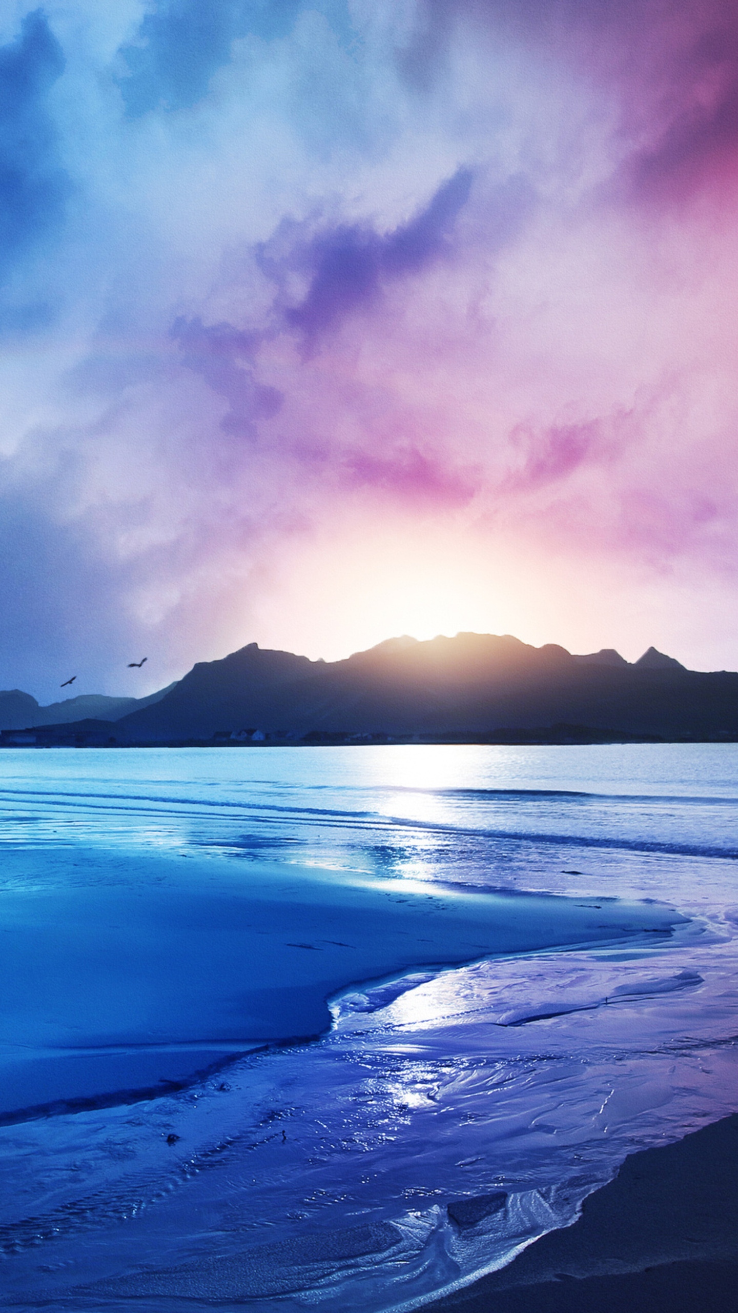 Tramonto viola sulla spiaggia, 1440x2560 Full HD Verticale, iPhone