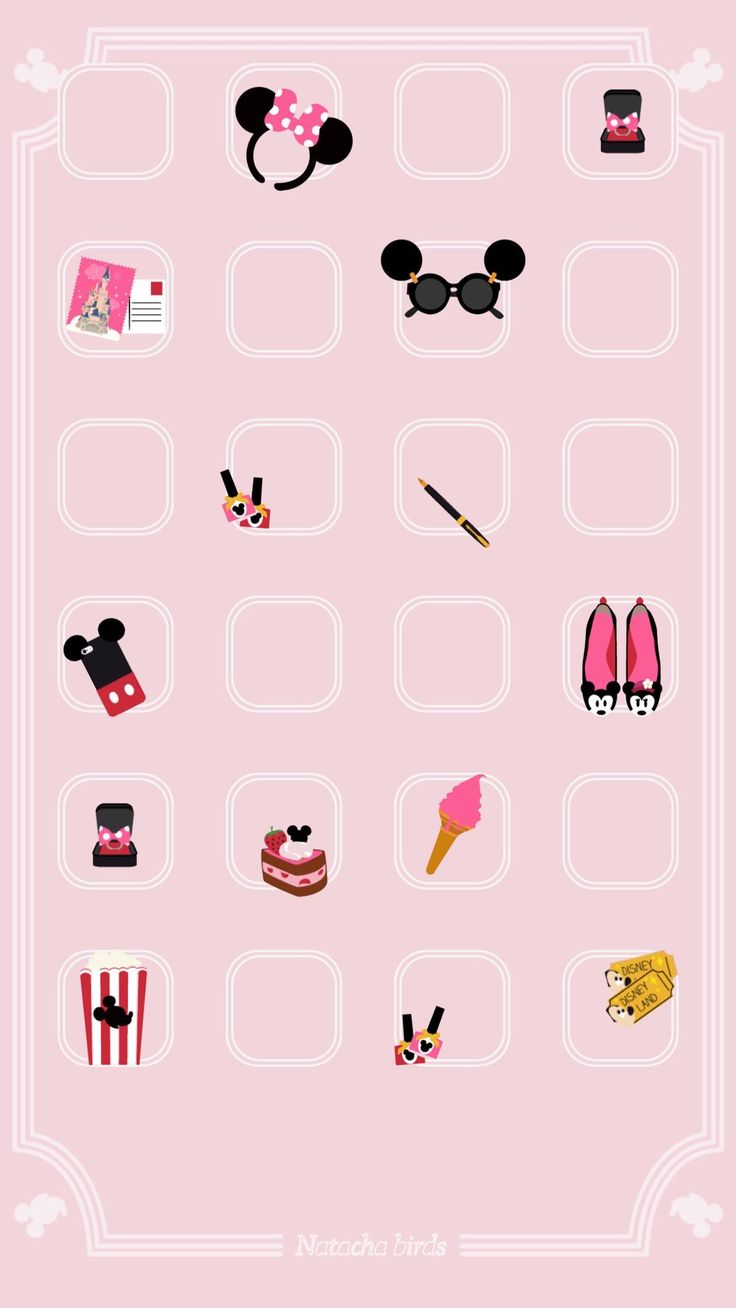 Icone Minnie Mouse sfondo rosa, Disney, 736x1308 Verticale, Mobile