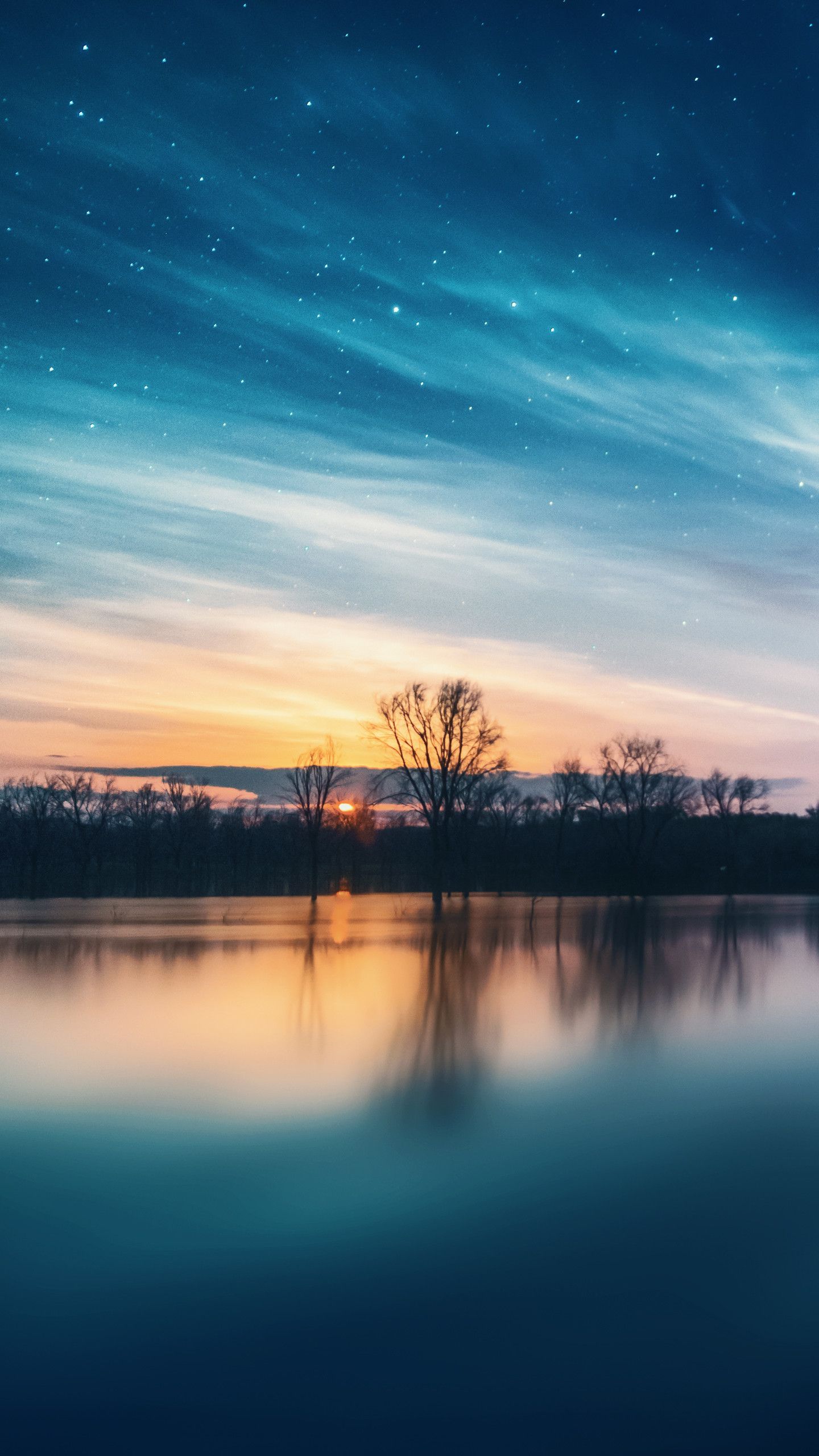 Tramonto stellato sul lago, 1440x2560 Verticale, Telefono