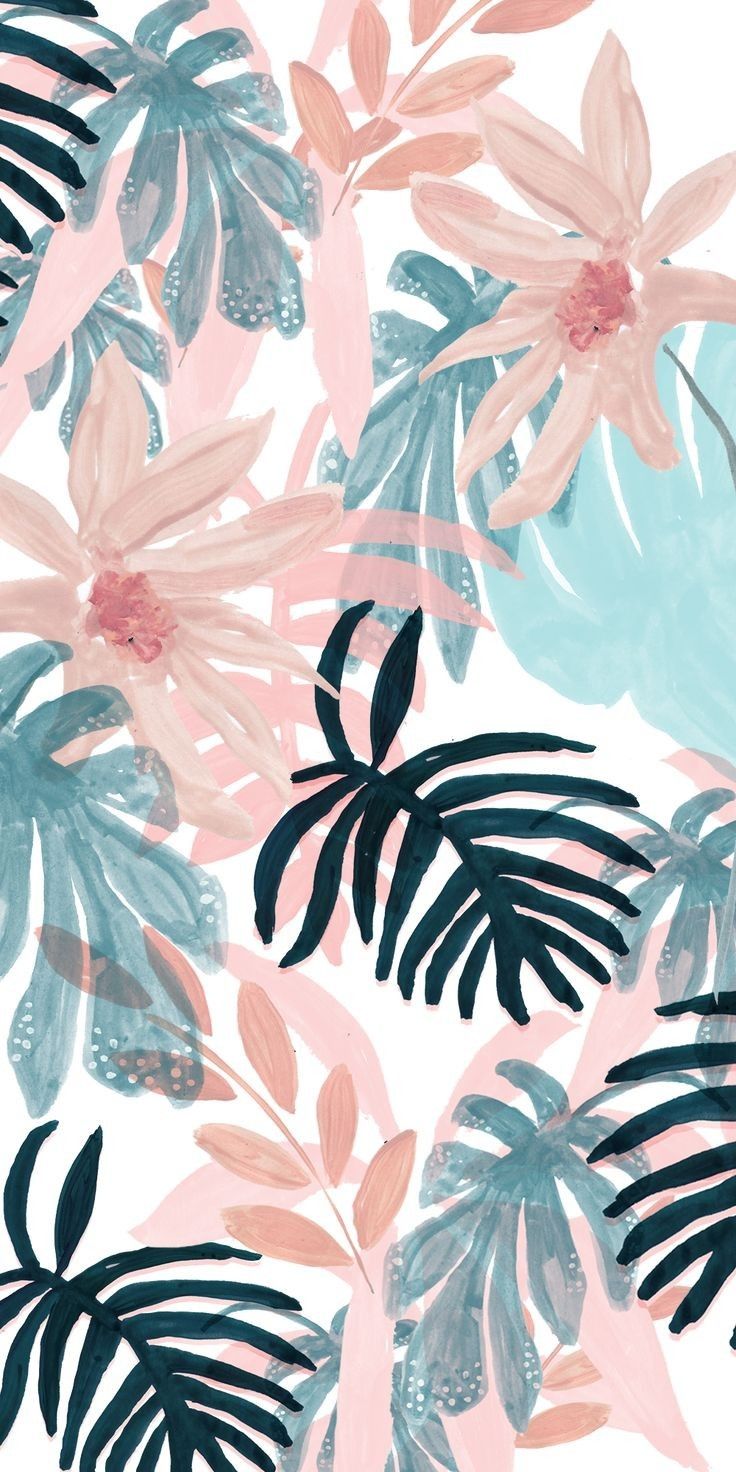 Fiori e foglie tropicali pastello, 736x1472 Full HD Verticale, Smartphone