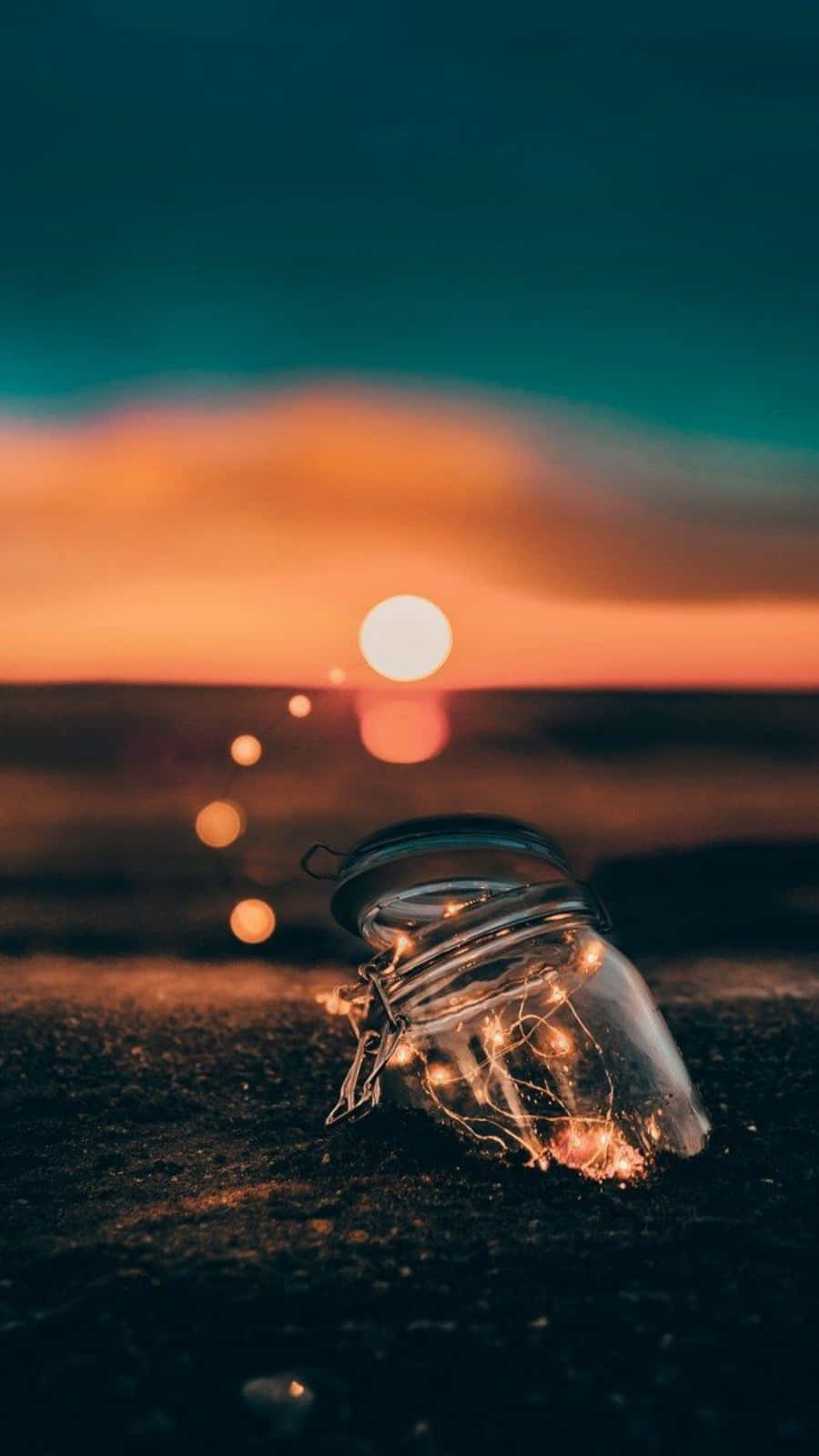 Barattolo luci tramonto spiaggia, 900x1600 Full HD Verticale, iPhone