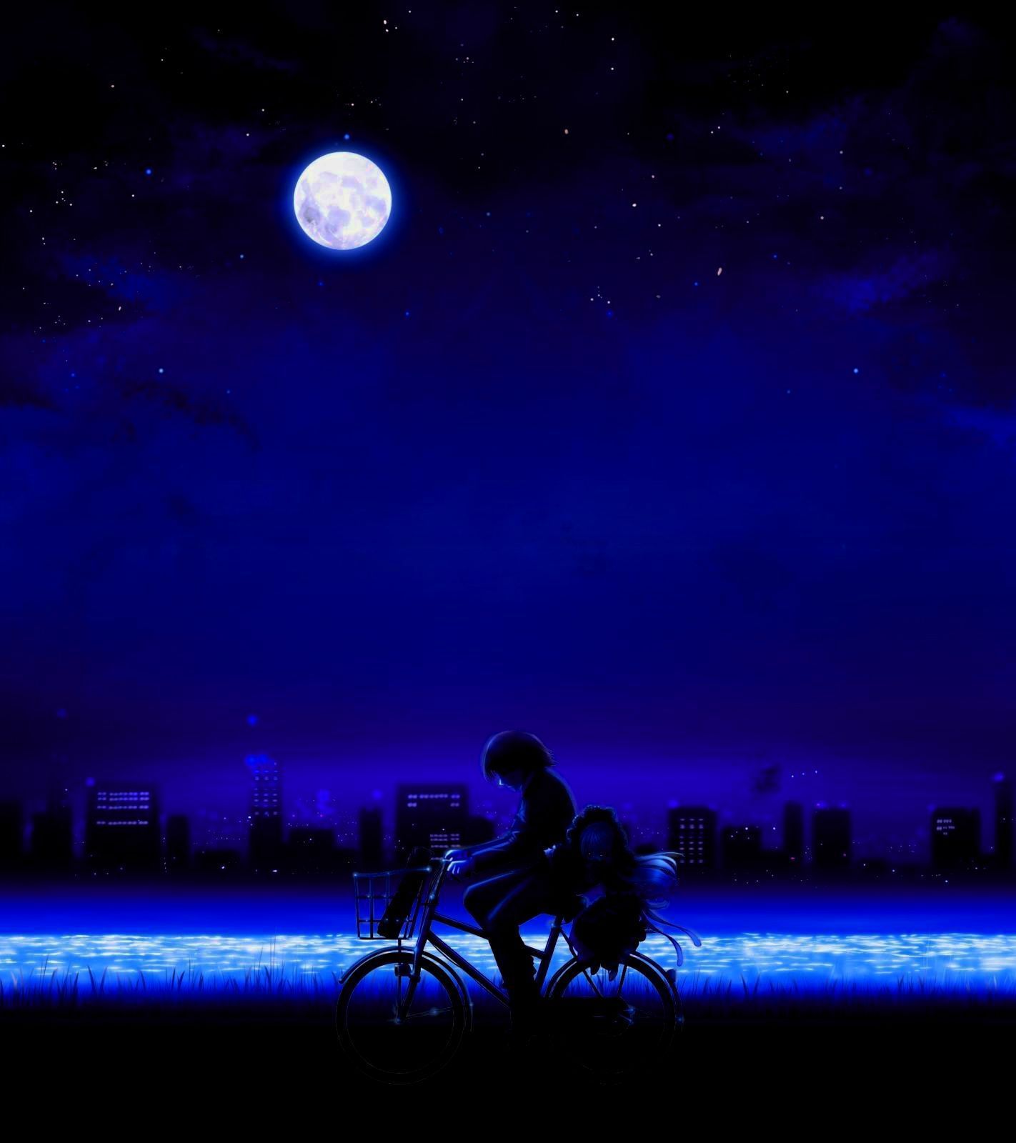Silhouette bicicletta notte luna, 1422x1600 Full HD Verticale, Smartphone