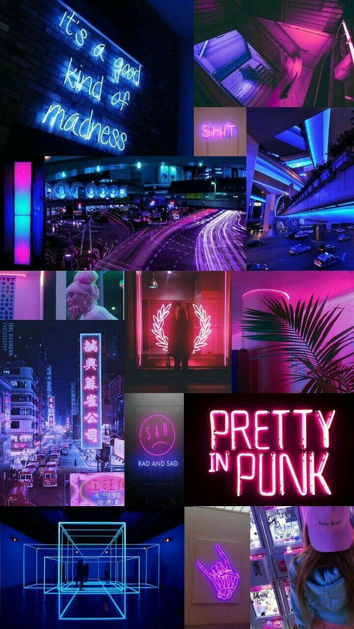Collage estetico neon viola rosa, 720x1280 Verticale, Mobile