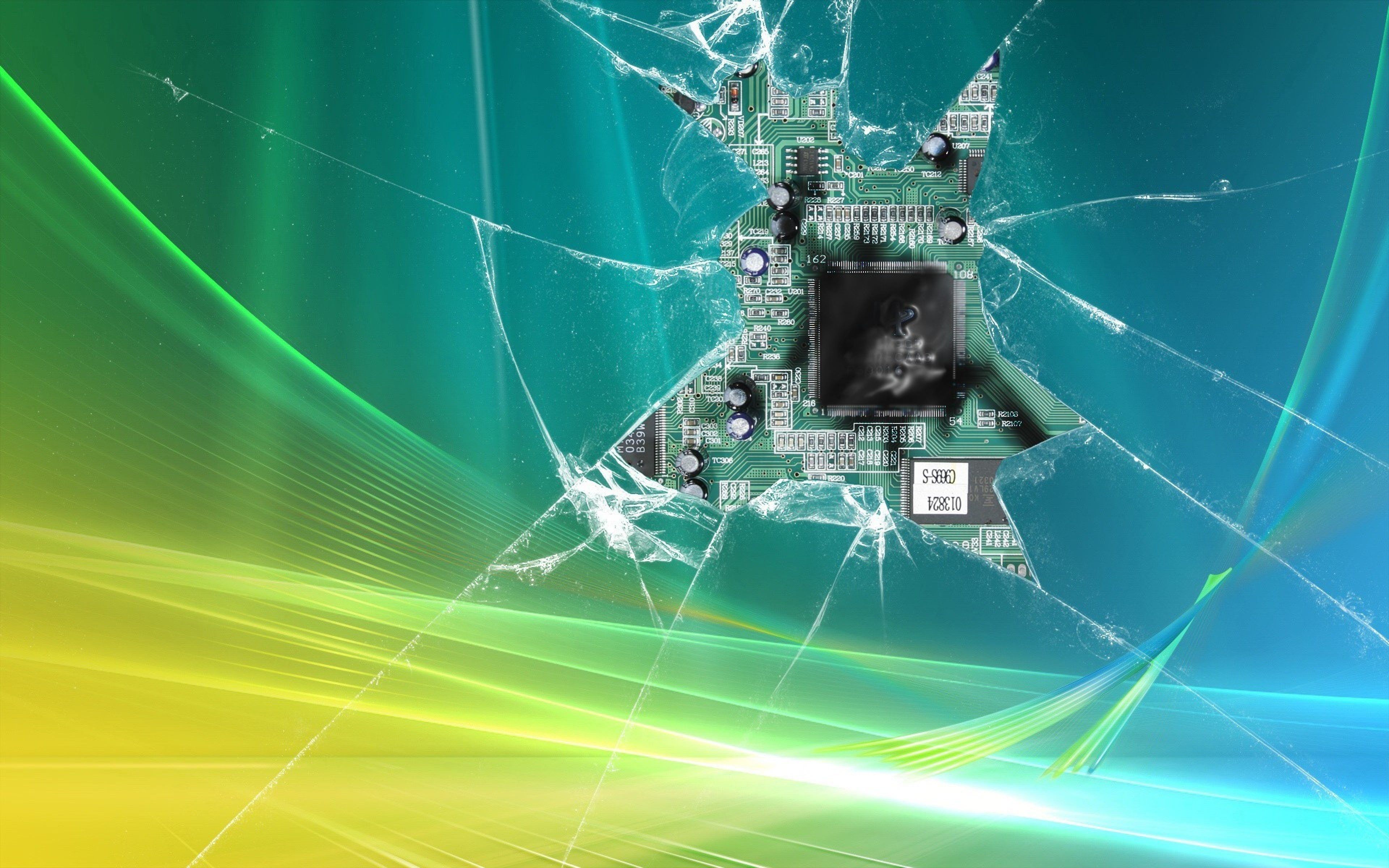 Schermo rotto con circuito elettronico, 1360x768 HD, Desktop