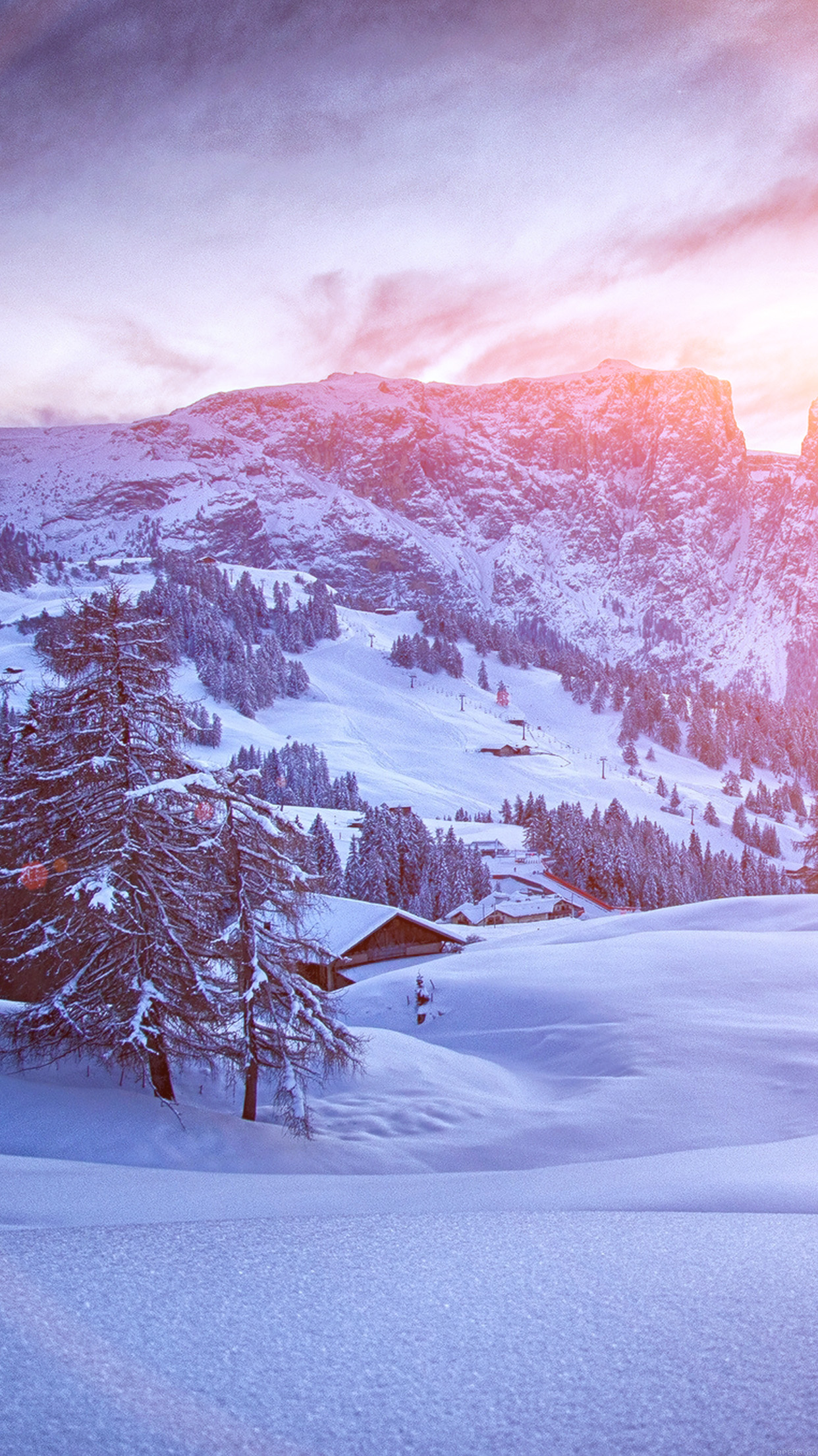 Montagna innevata al tramonto, 1242x2208 Verticale, Telefono